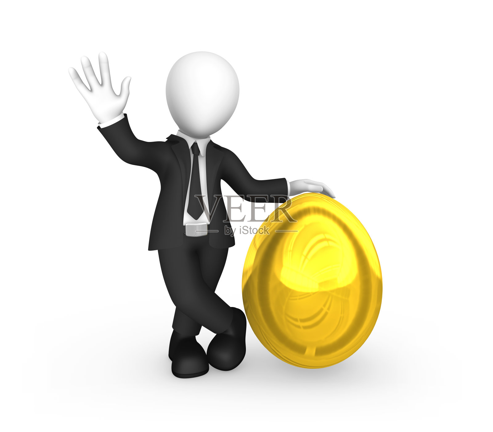 3d商人在黑色套房与大金蛋照片摄影图片