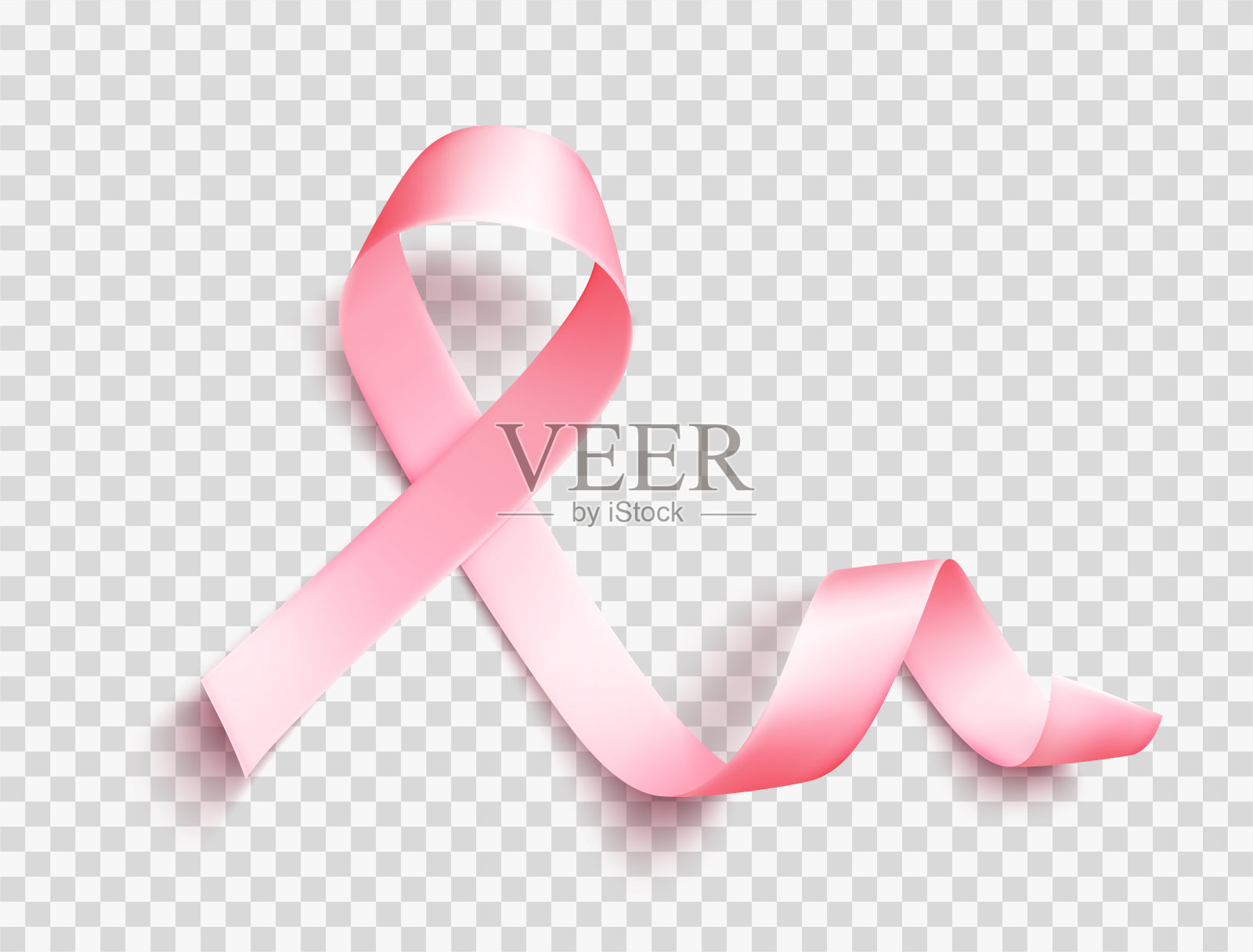 缎子粉色缎带上透明的背景。10月全国乳腺癌宣传月医学标志。向量。插画图片素材