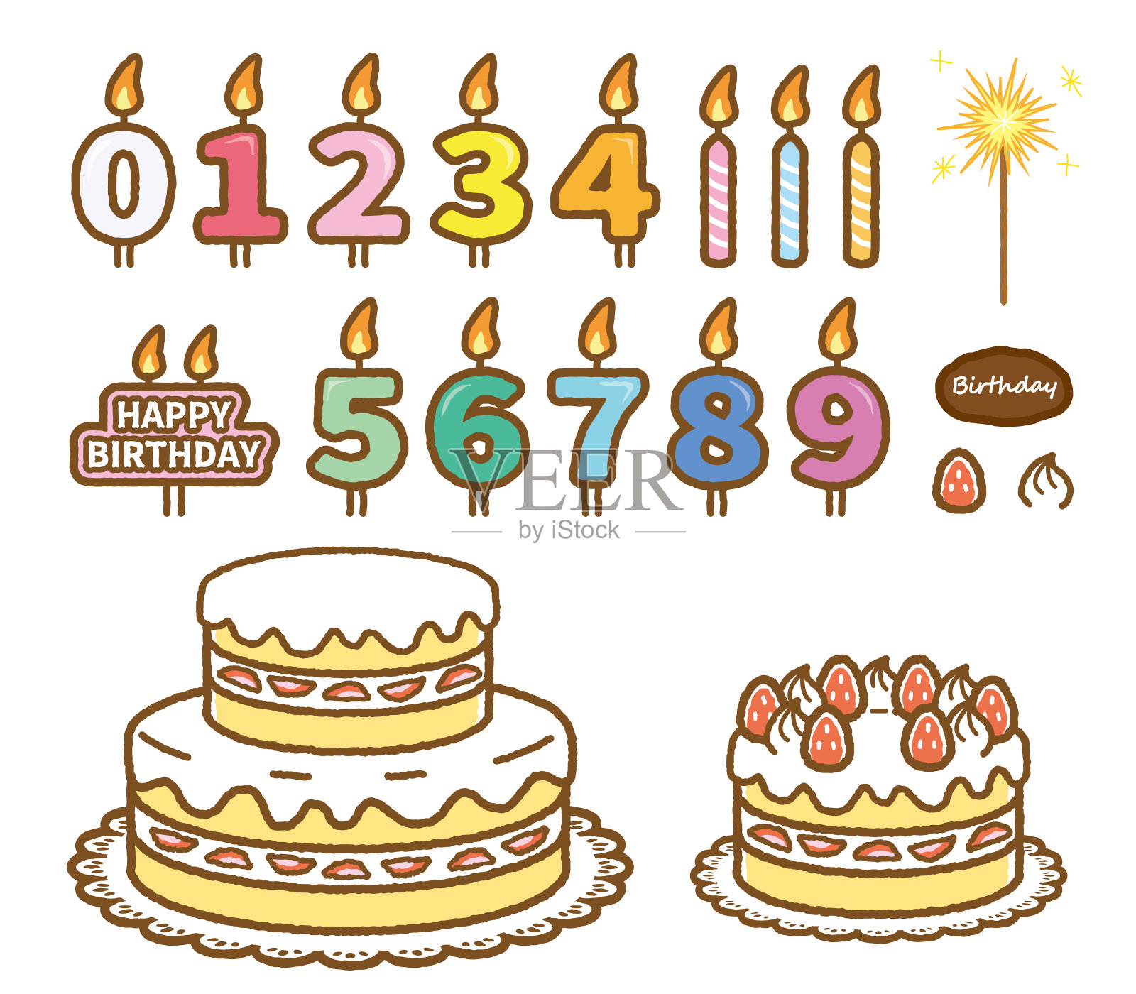 生日蛋糕和蜡烛插画图片素材