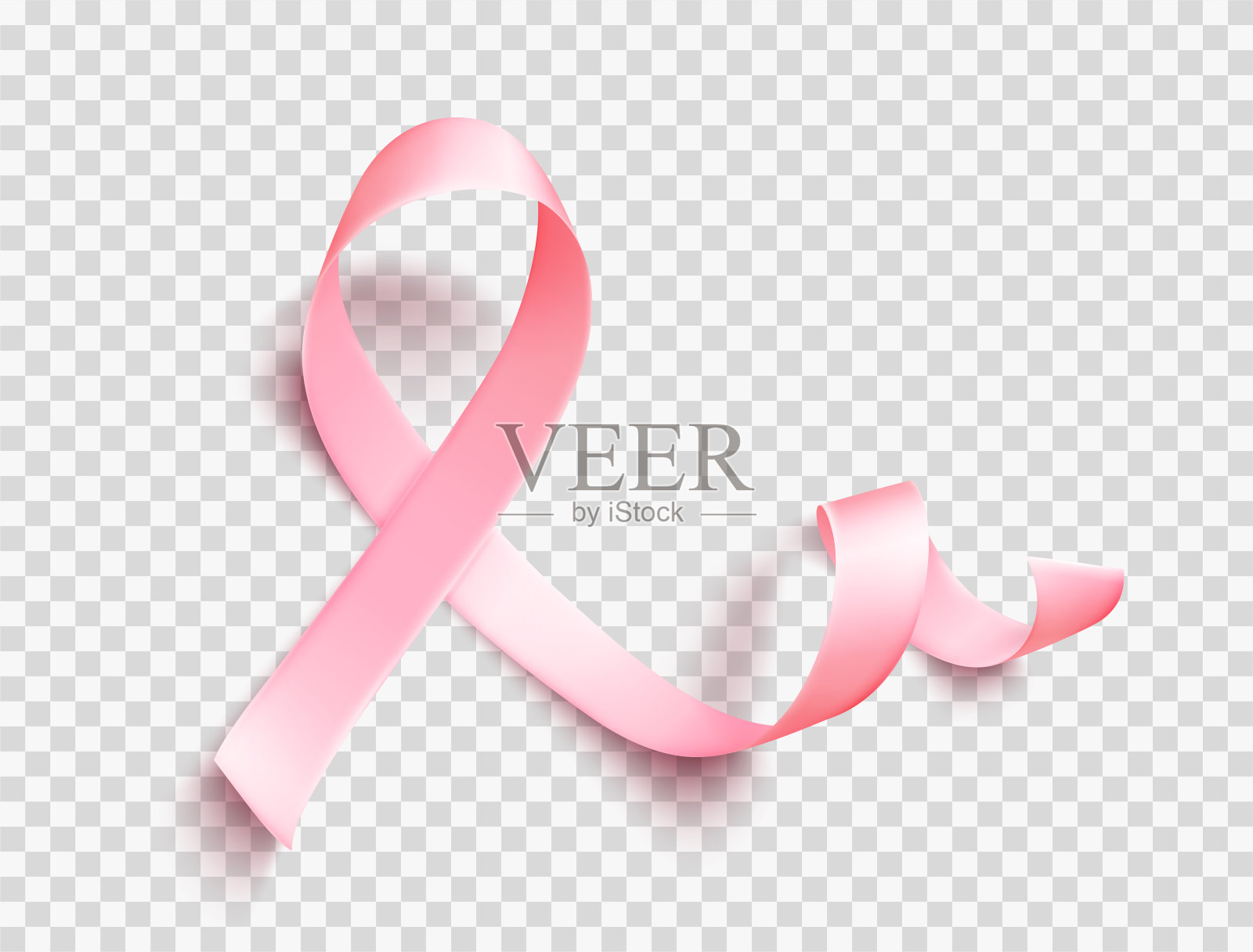 缎子粉色缎带上透明的背景。10月全国乳腺癌宣传月医学标志。向量。插画图片素材