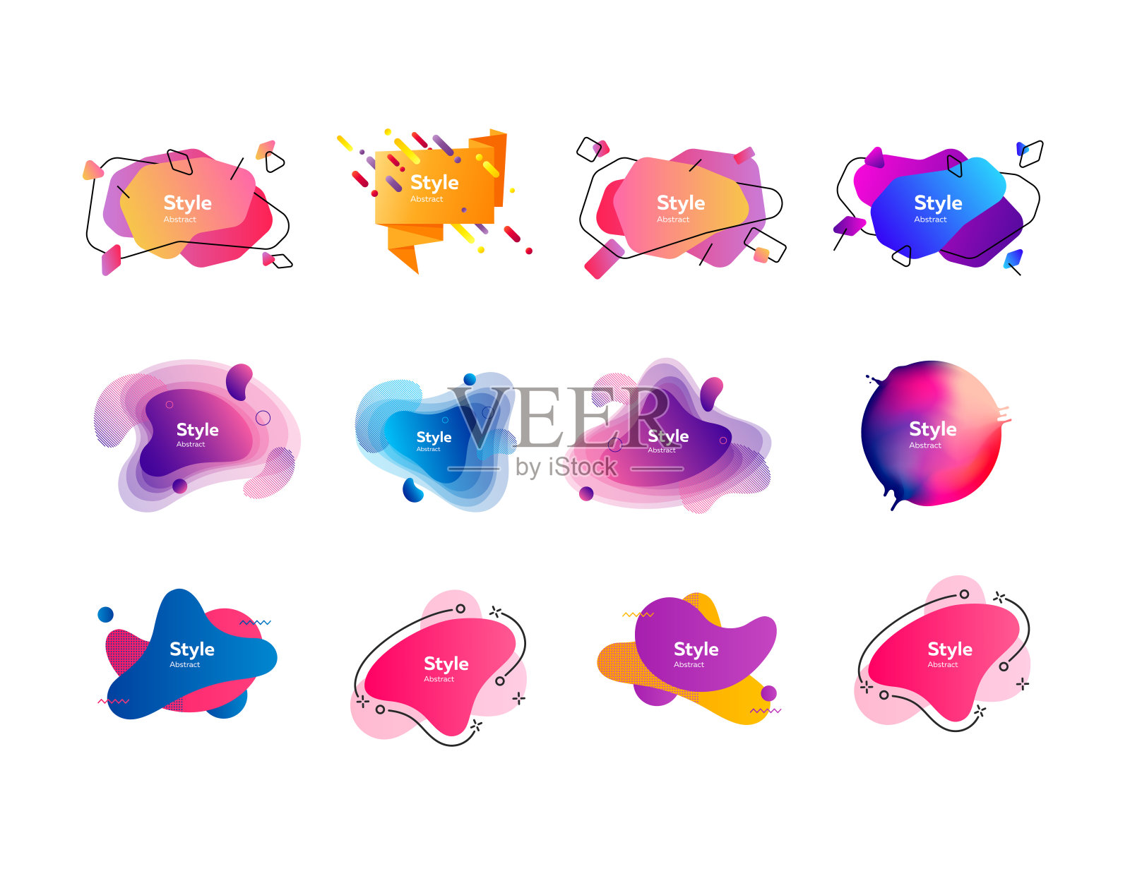 一套流动的液体元素在明亮的颜色插画图片素材