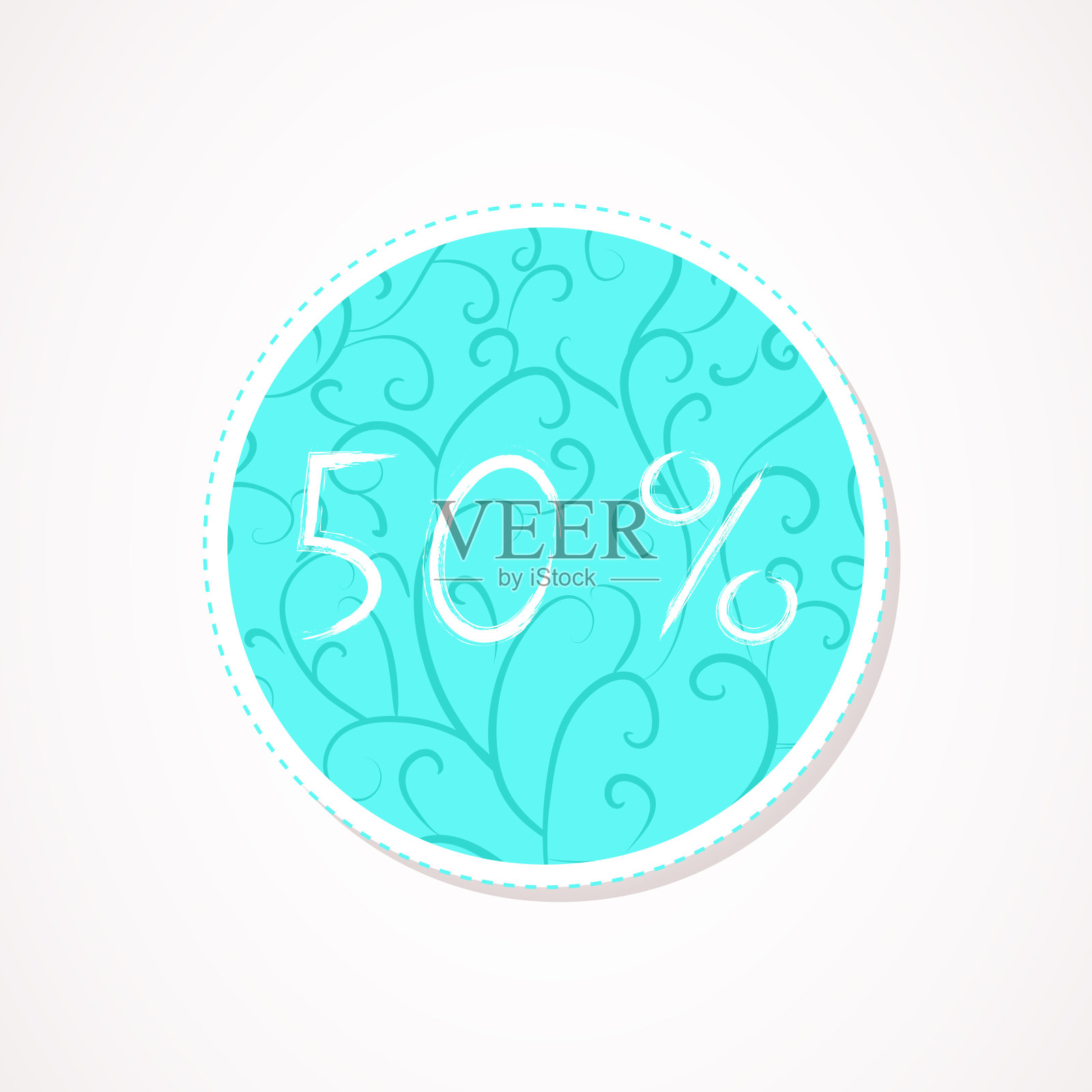 五折优惠题词装饰圆形背景与花卉图案。插画图片素材