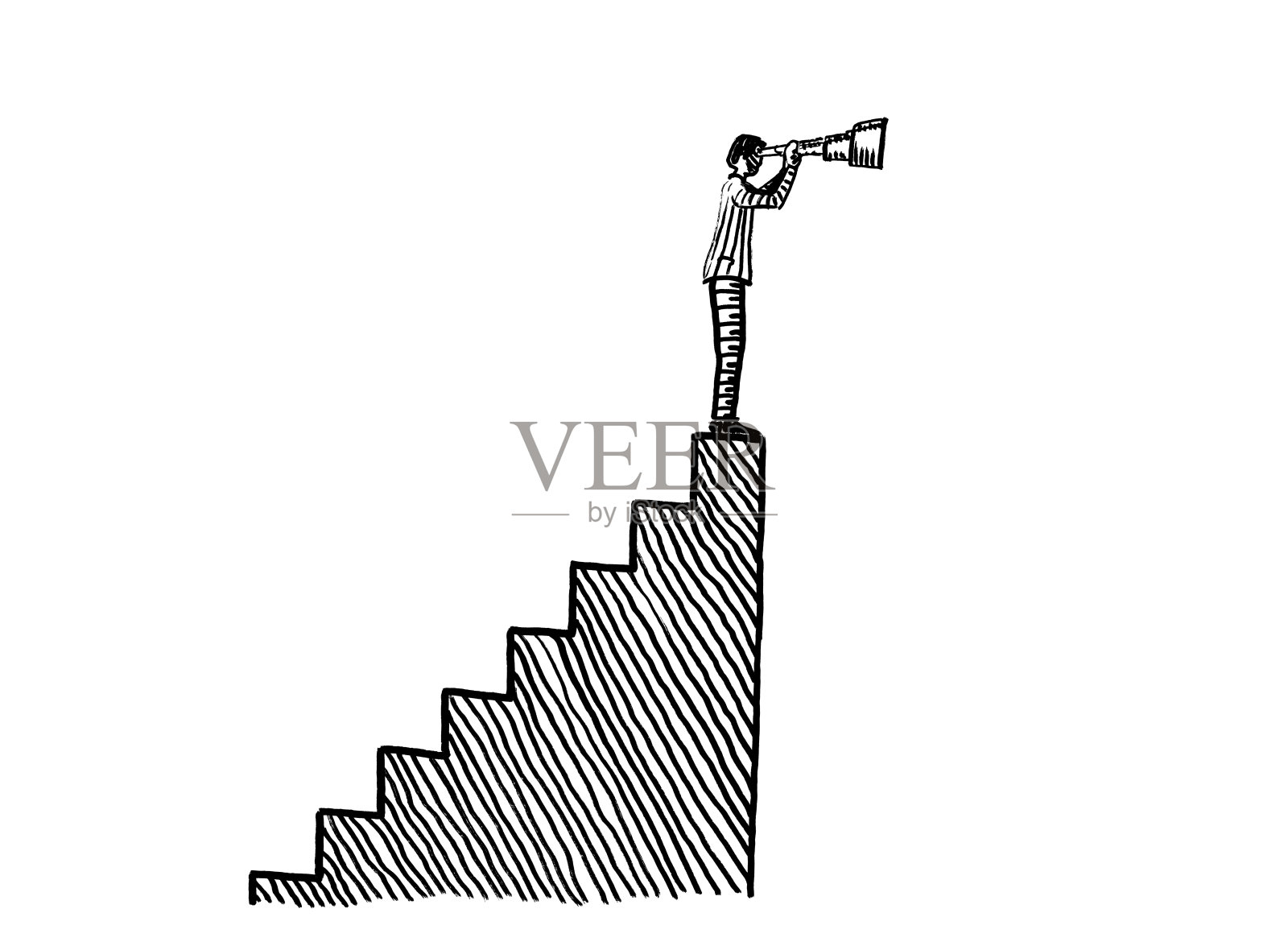 画在楼梯上的人展望未来插画图片素材