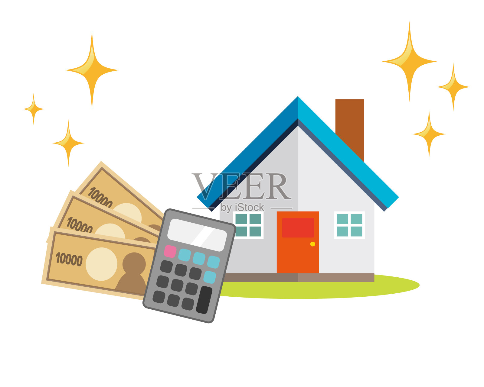房屋评估说明。计算器。钱。插画图片素材
