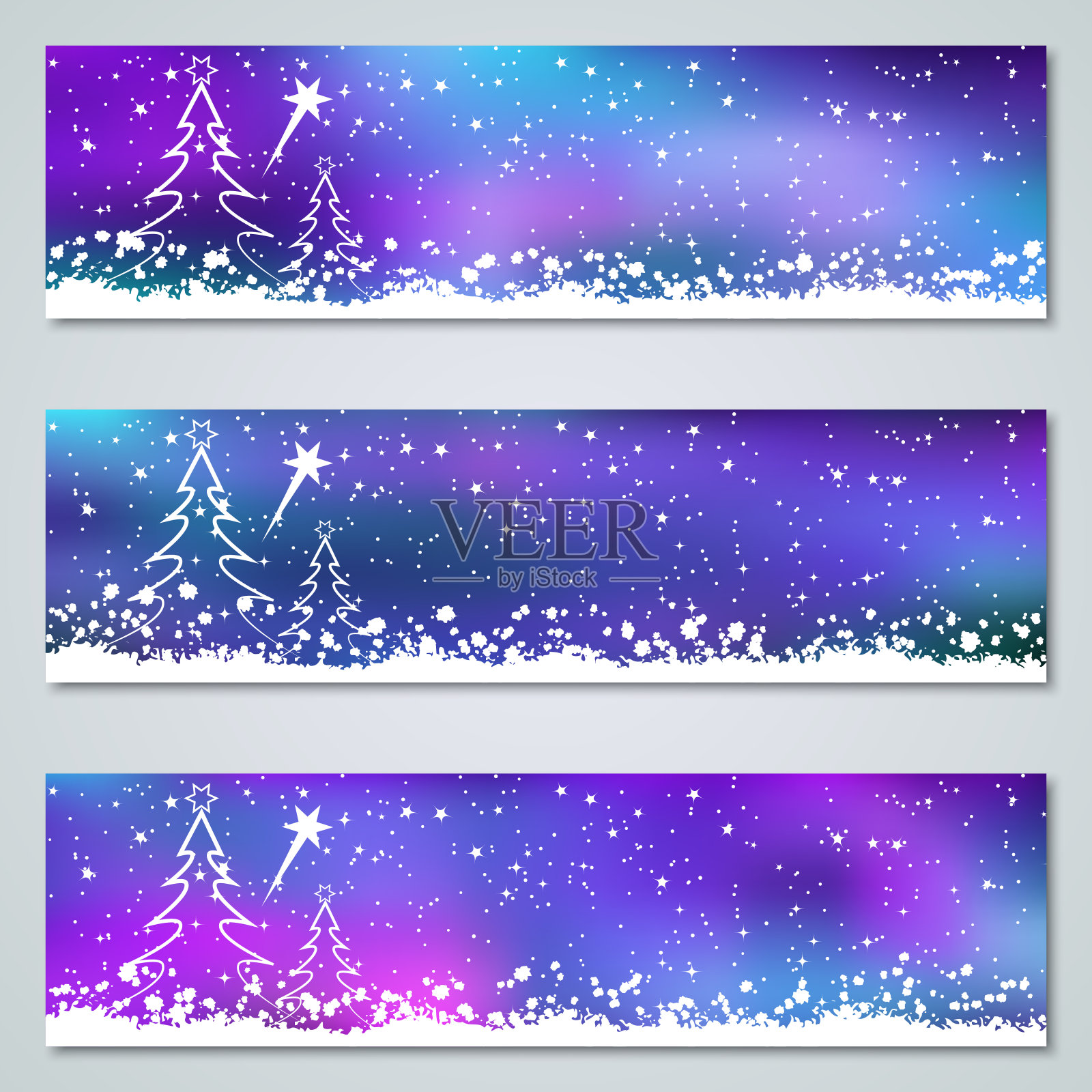 圣诞节和新年彩色矢量横幅插画图片素材