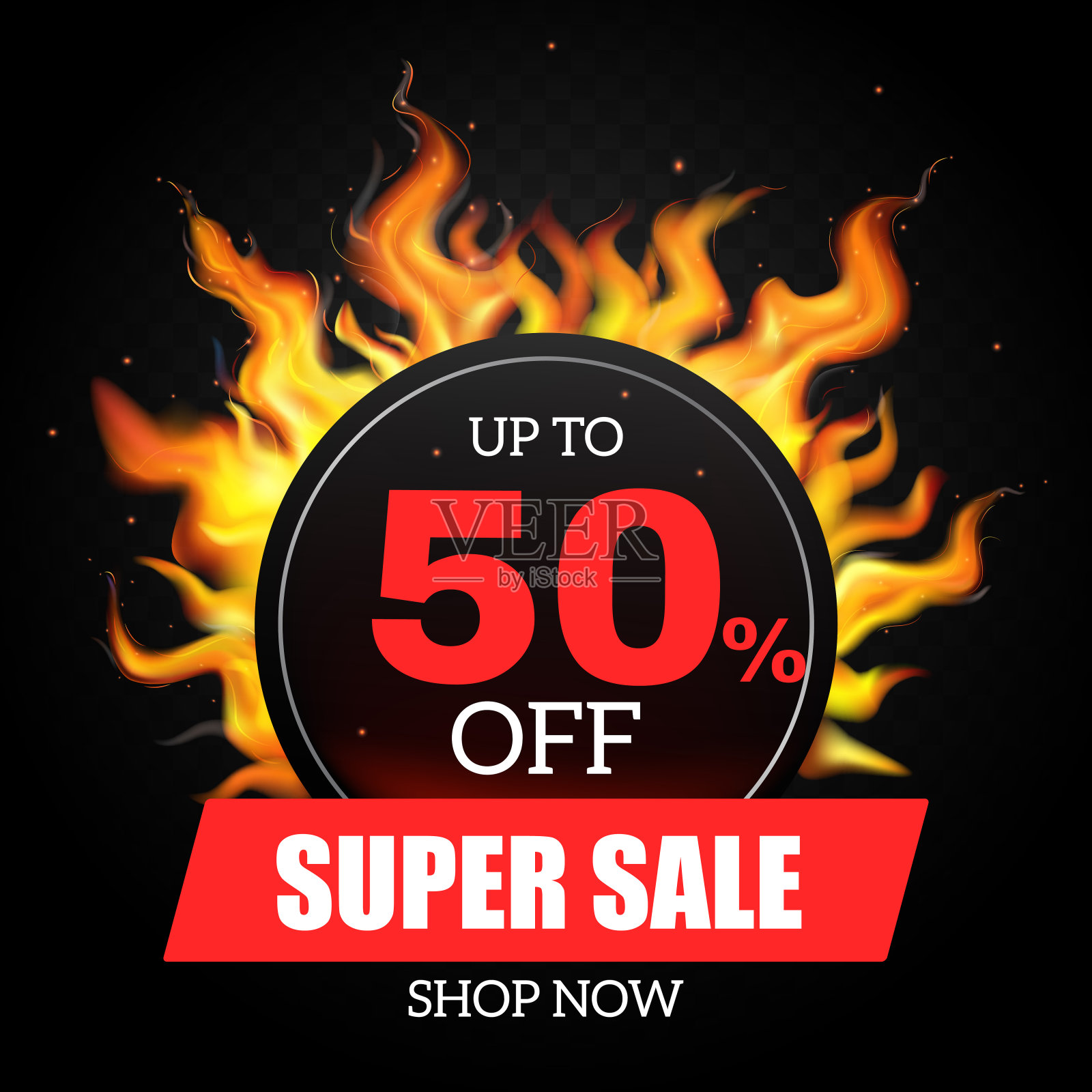 逼真的火焰火焰热卖横幅设计元素图片