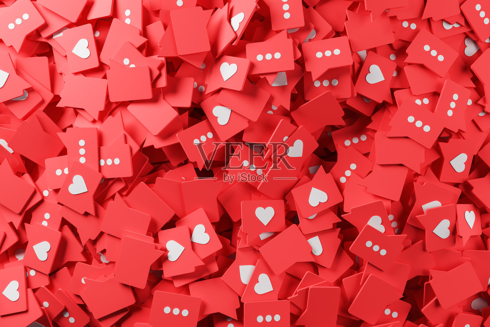 红色的社交媒体喜欢和讲话泡泡，俯视图照片摄影图片