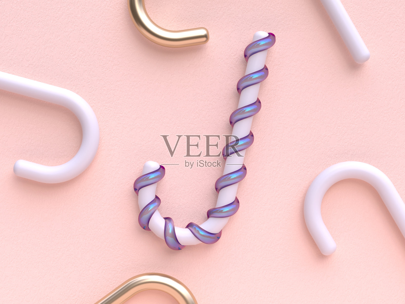 粉色平面场景抽象圣诞装饰对象3d渲染插画图片素材