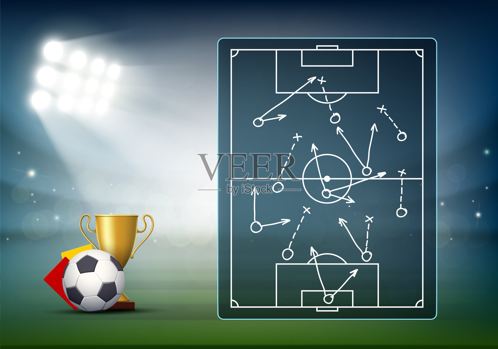 设备屏幕上的足球场：比赛方案战术插画图片素材