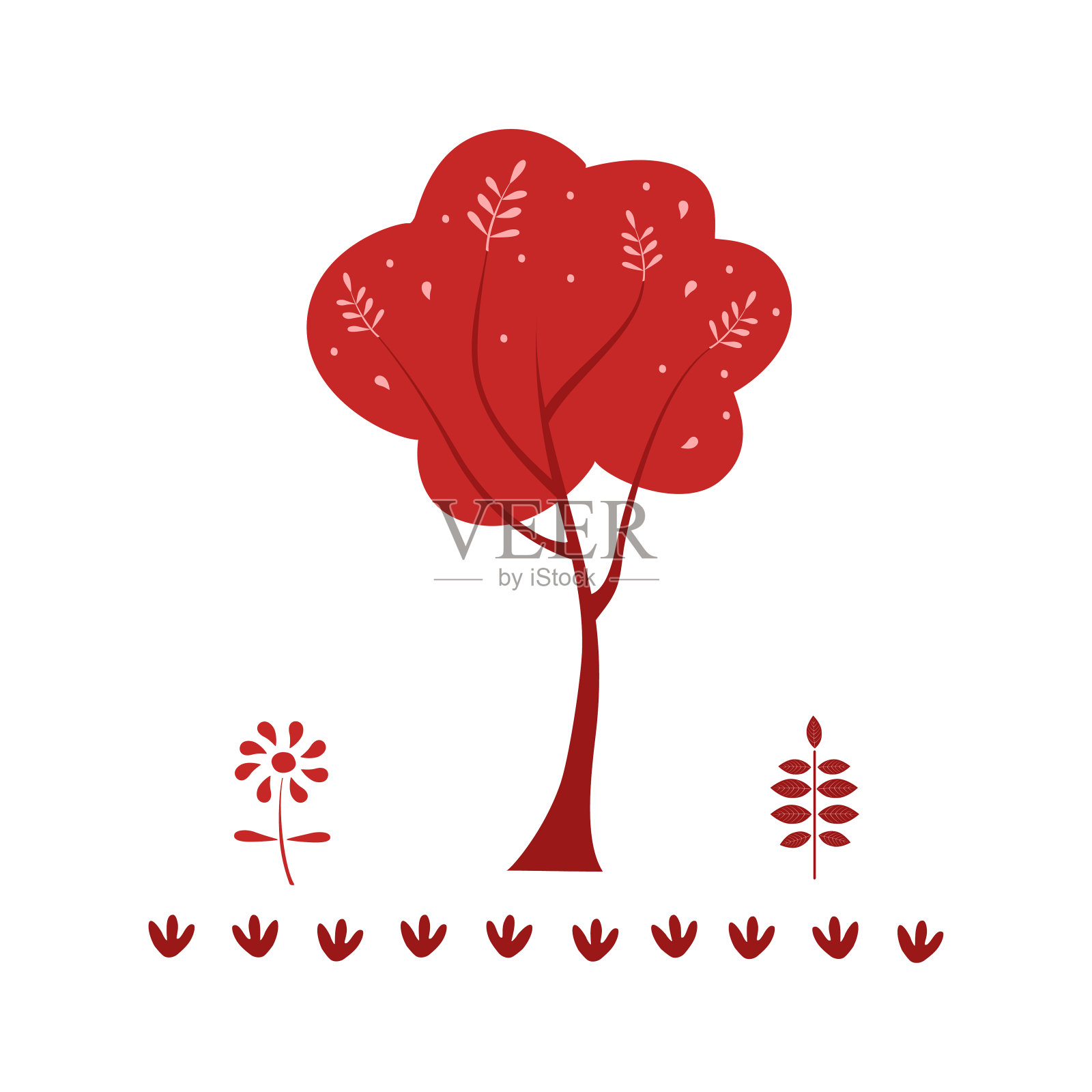 民间艺术。树饰以民间风格的装饰元素。插画图片素材