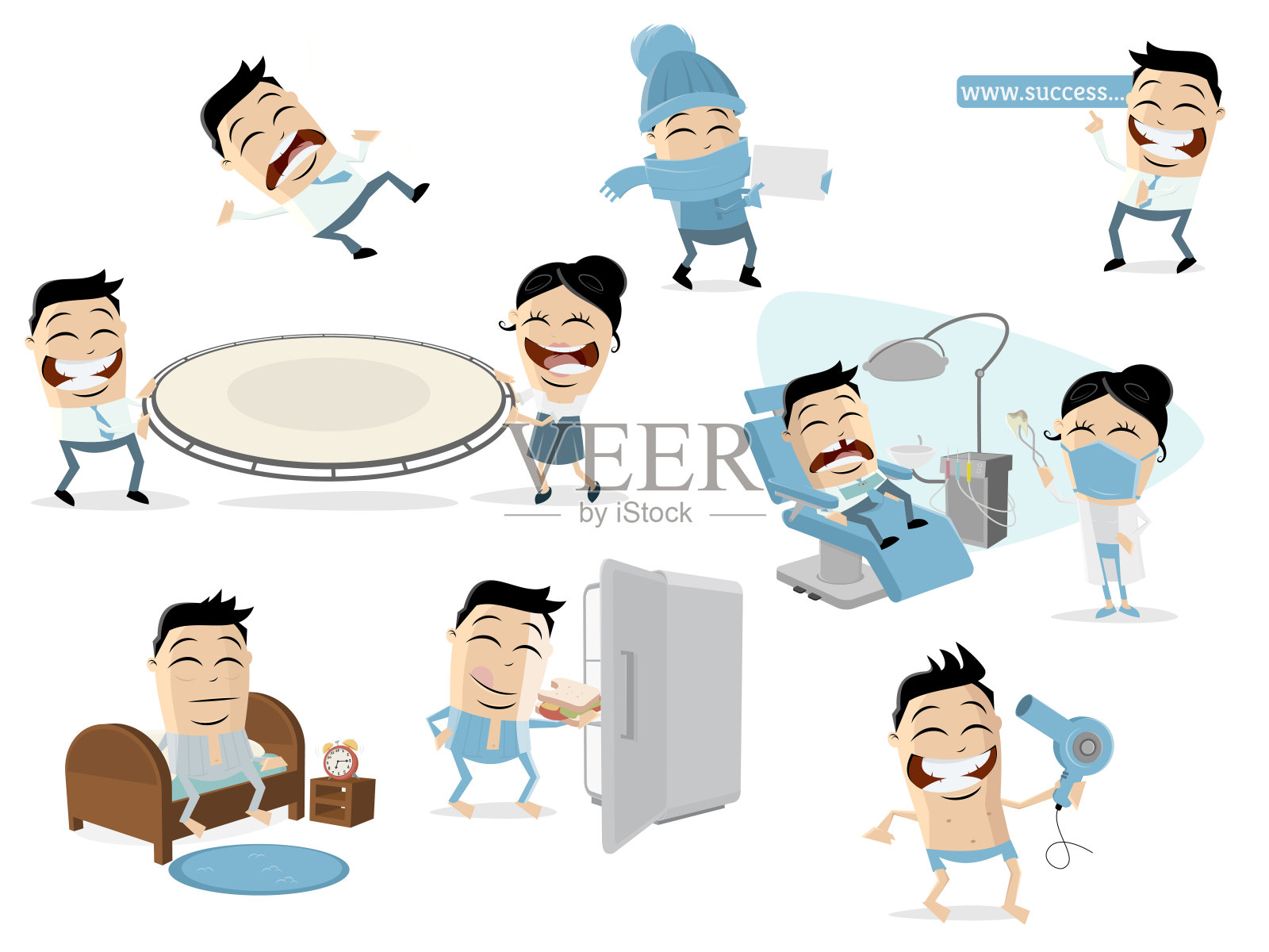 有趣的卡通收集亚洲人在不同的情况插画图片素材