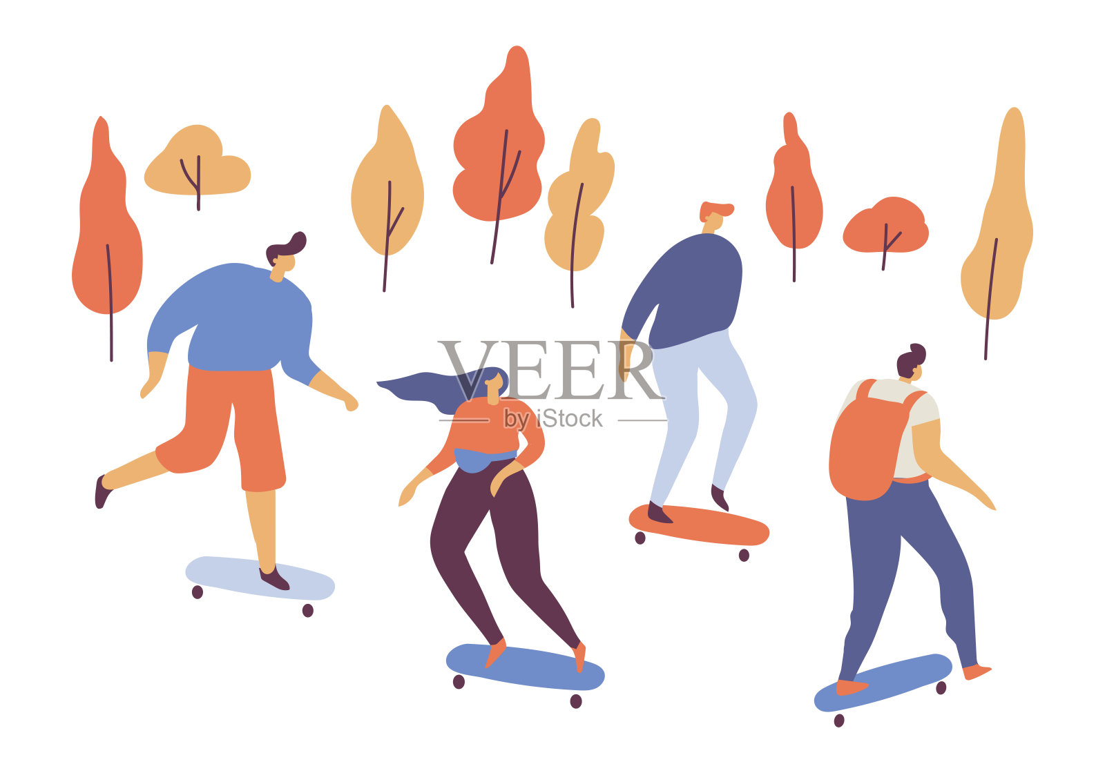 滑板。活跃的年轻人。秋天的公园。插画图片素材