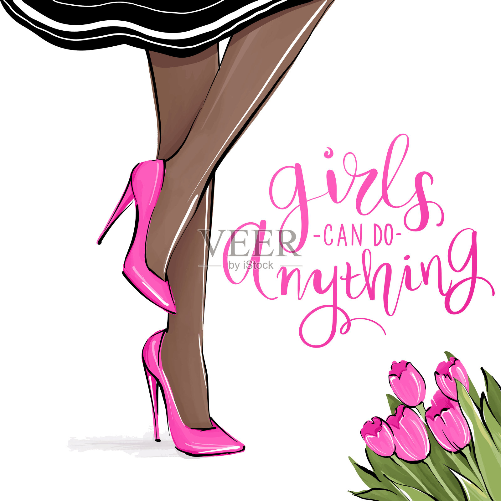 穿高跟鞋的矢量女孩。时尚插画。女鞋腿。插画图片素材