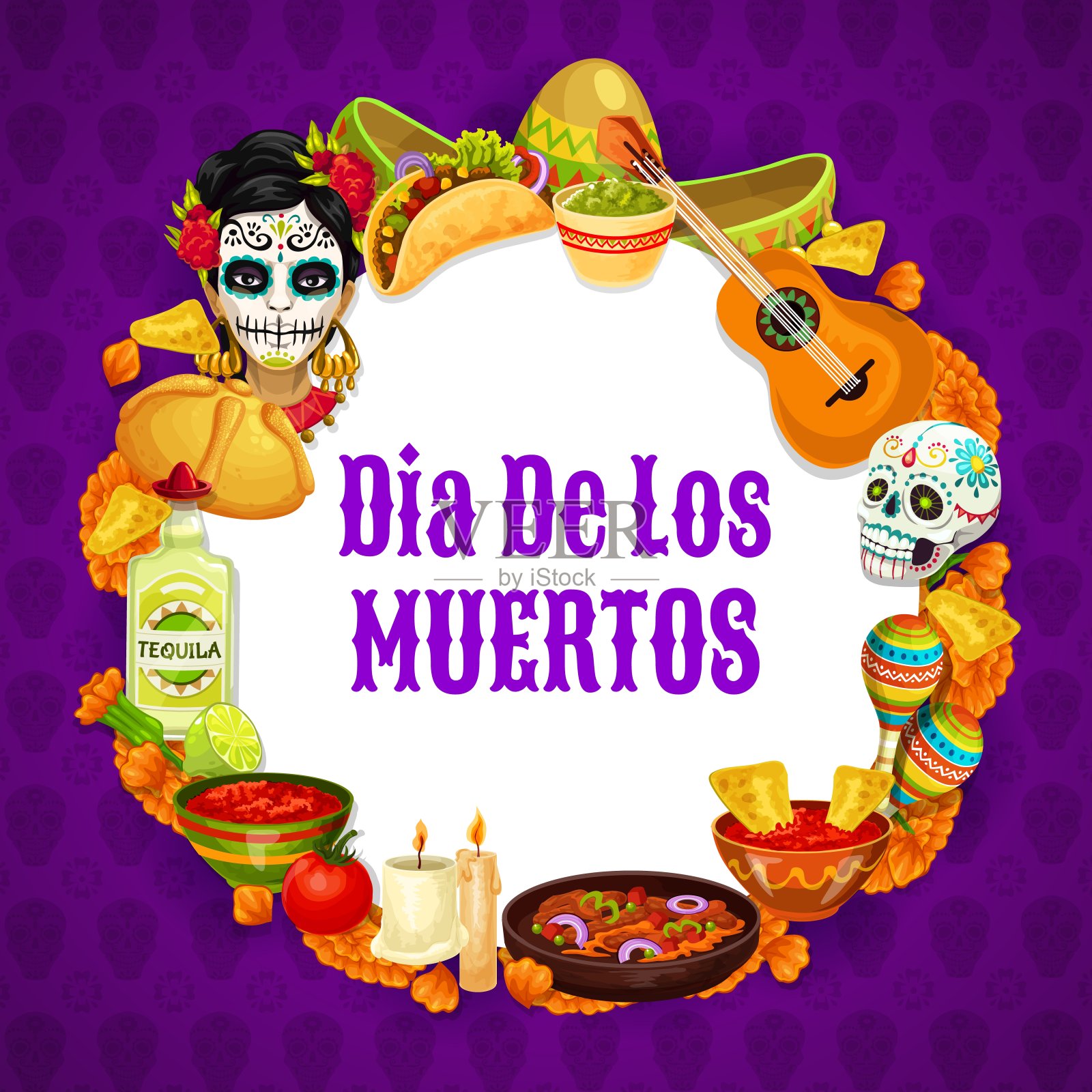 墨西哥符号，死亡之路的标志设计模板素材