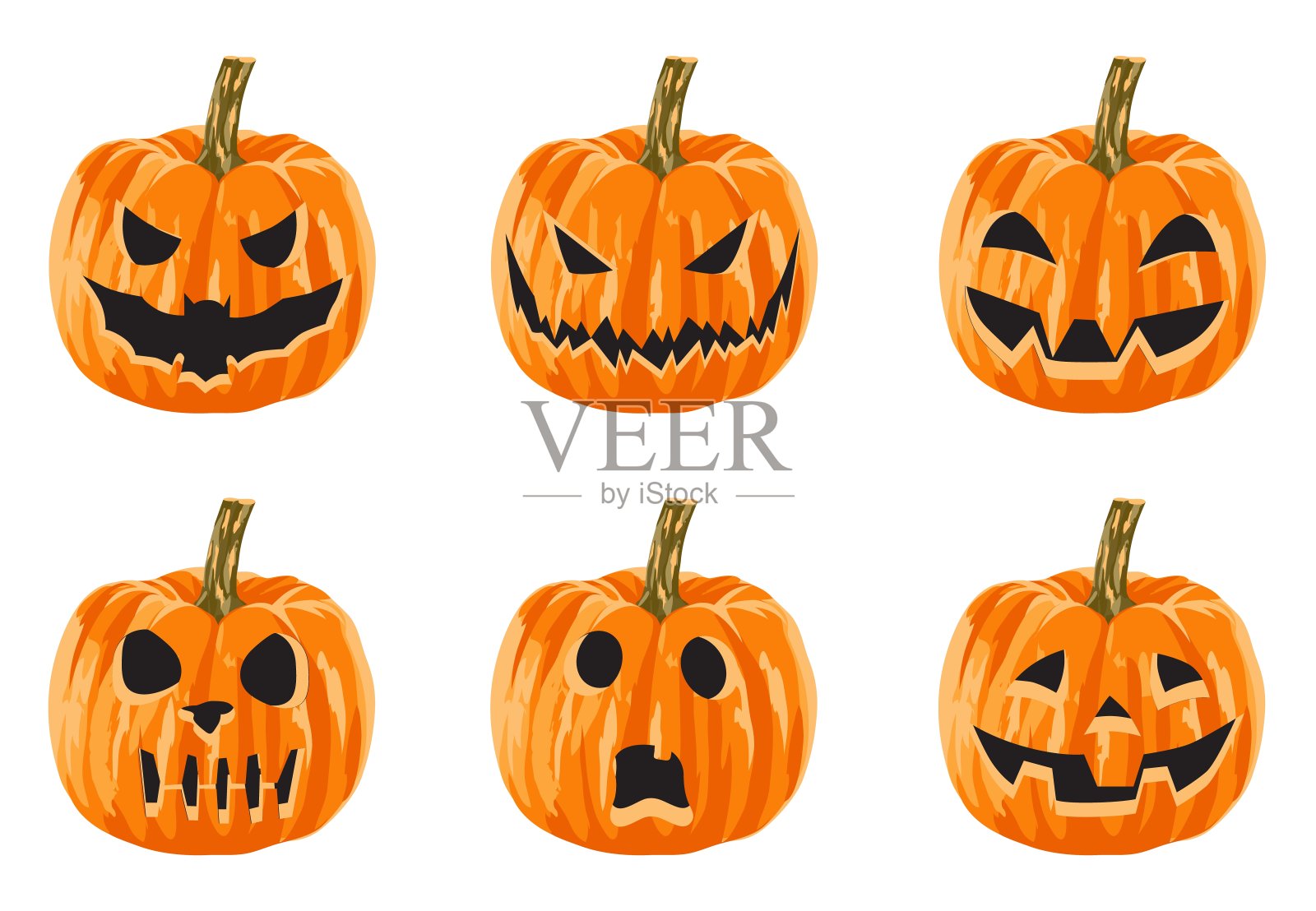 一套吓人的万圣节南瓜。矢量插图。插画图片素材
