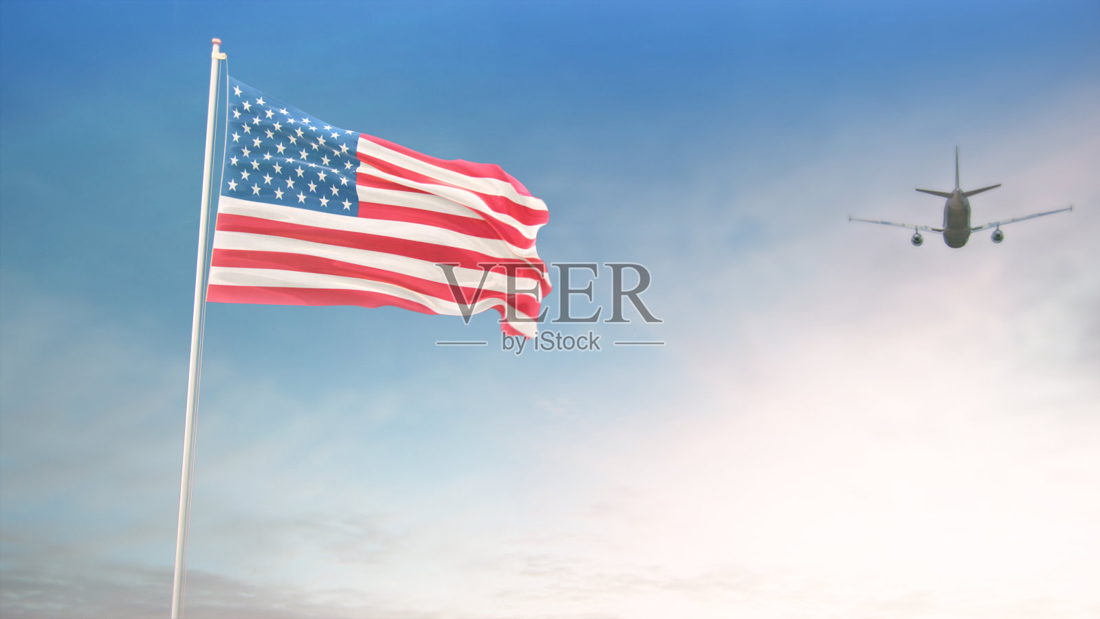 美国国旗和飞机背景照片摄影图片