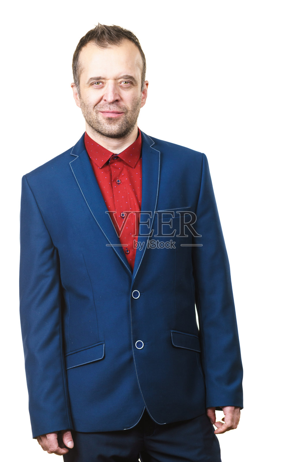 白色背景下穿着西装的优雅男士照片摄影图片