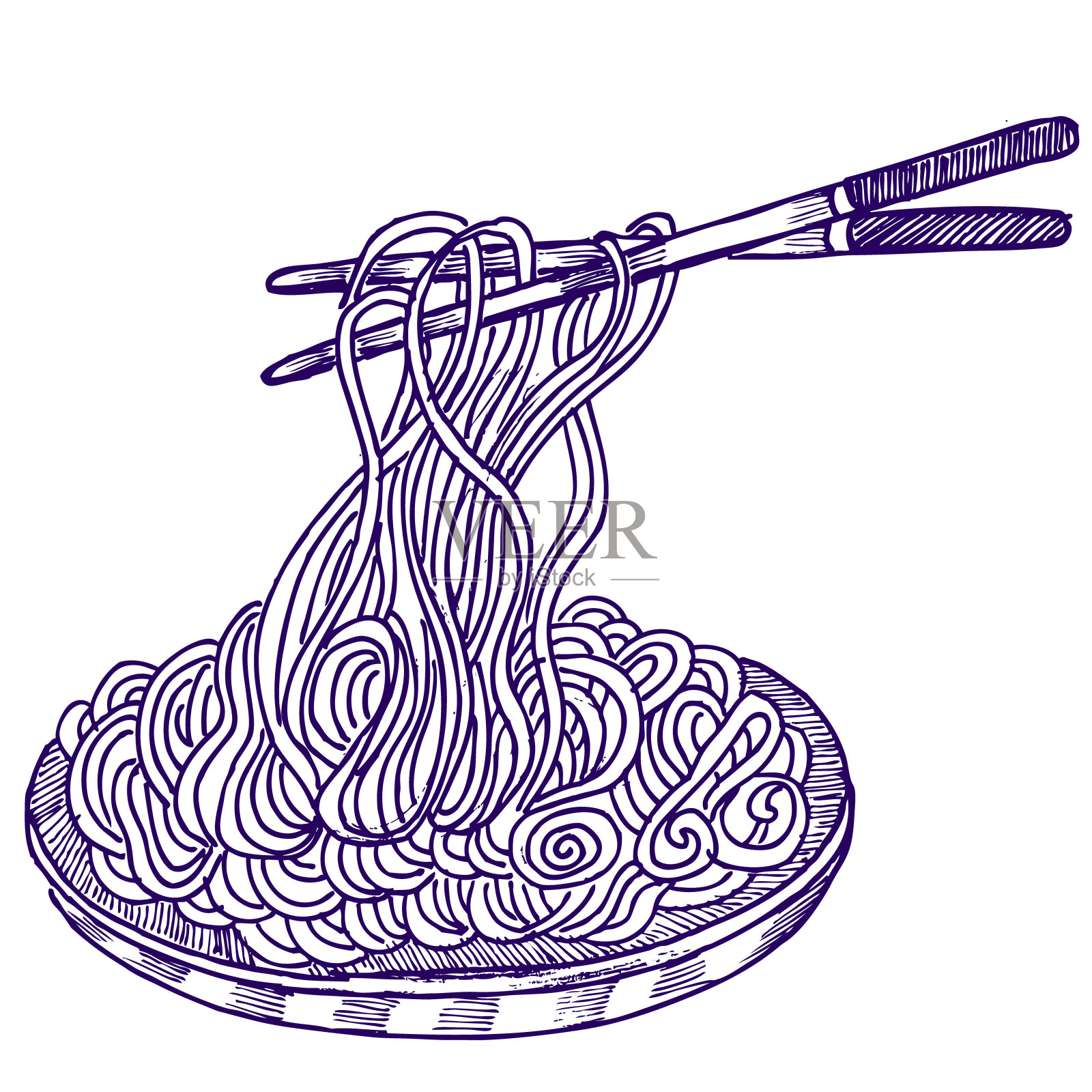 中国鸡肉面条，涂鸦素描插画图片素材