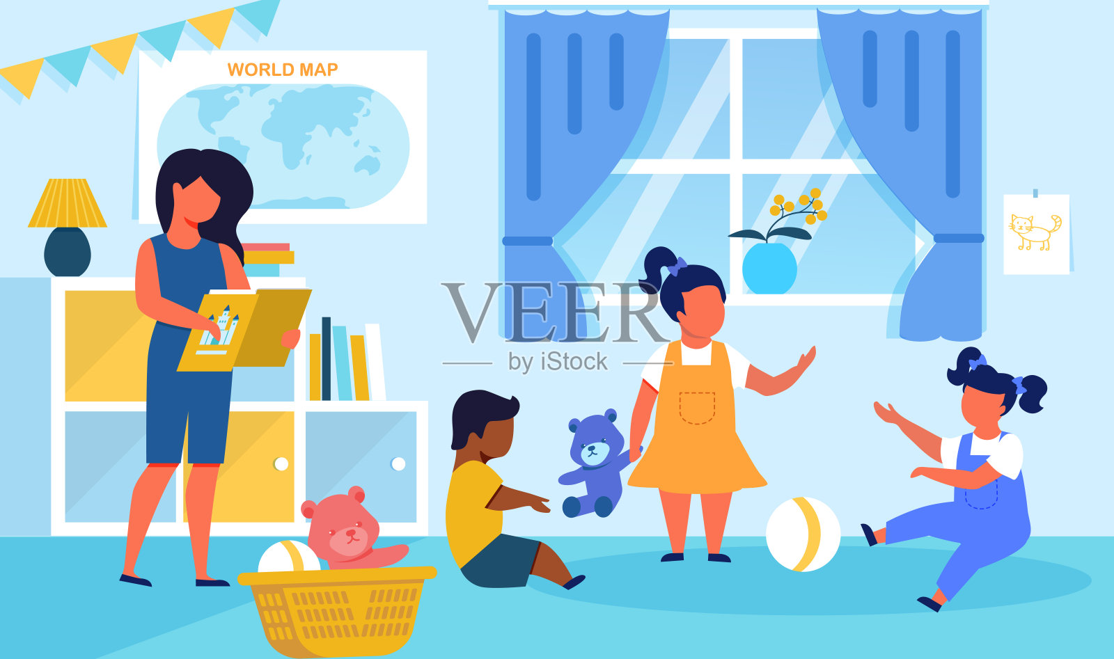 游戏学校小学生消遣平面矢量插图插画图片素材