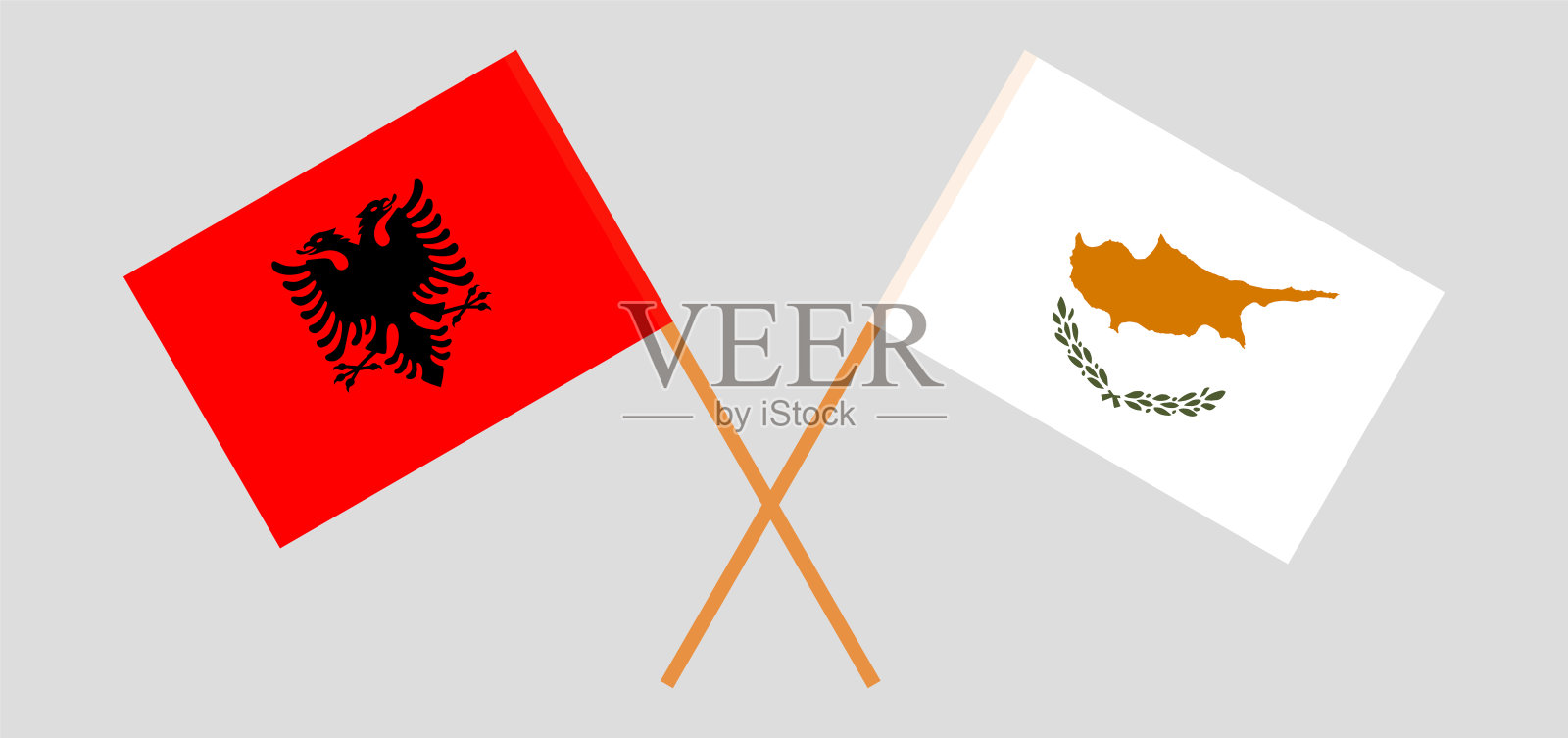 阿尔巴尼亚和塞浦路斯。越过阿尔巴尼亚和塞浦路斯国旗设计元素图片