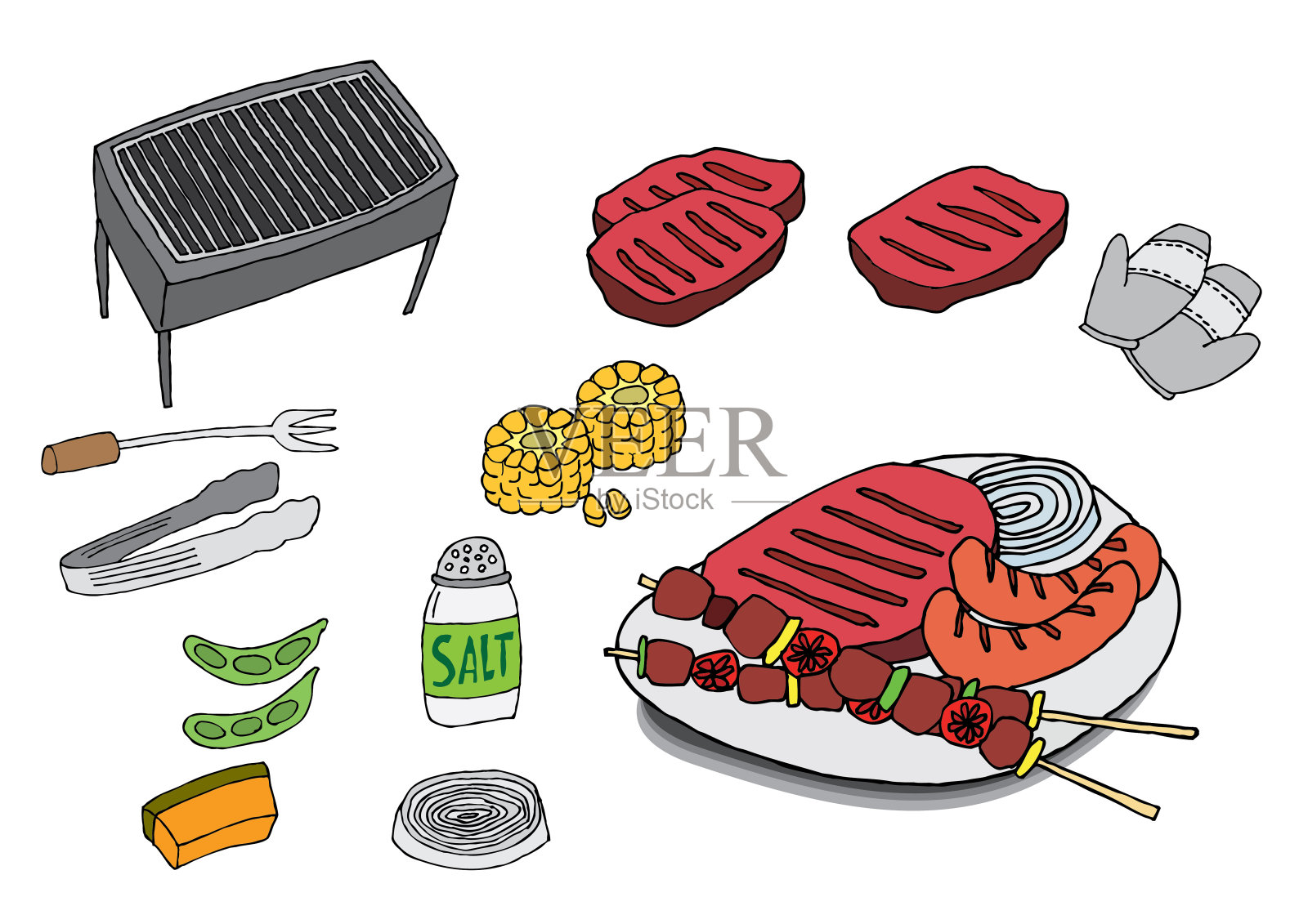 烧烤聚会的食物插画图片素材