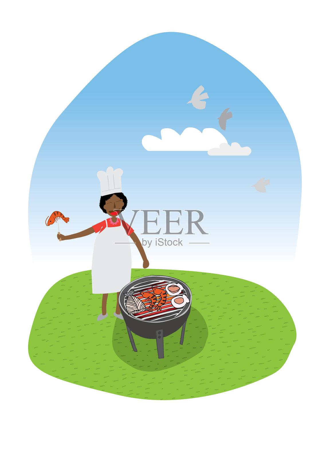 在户外烧烤的厨师插画图片素材