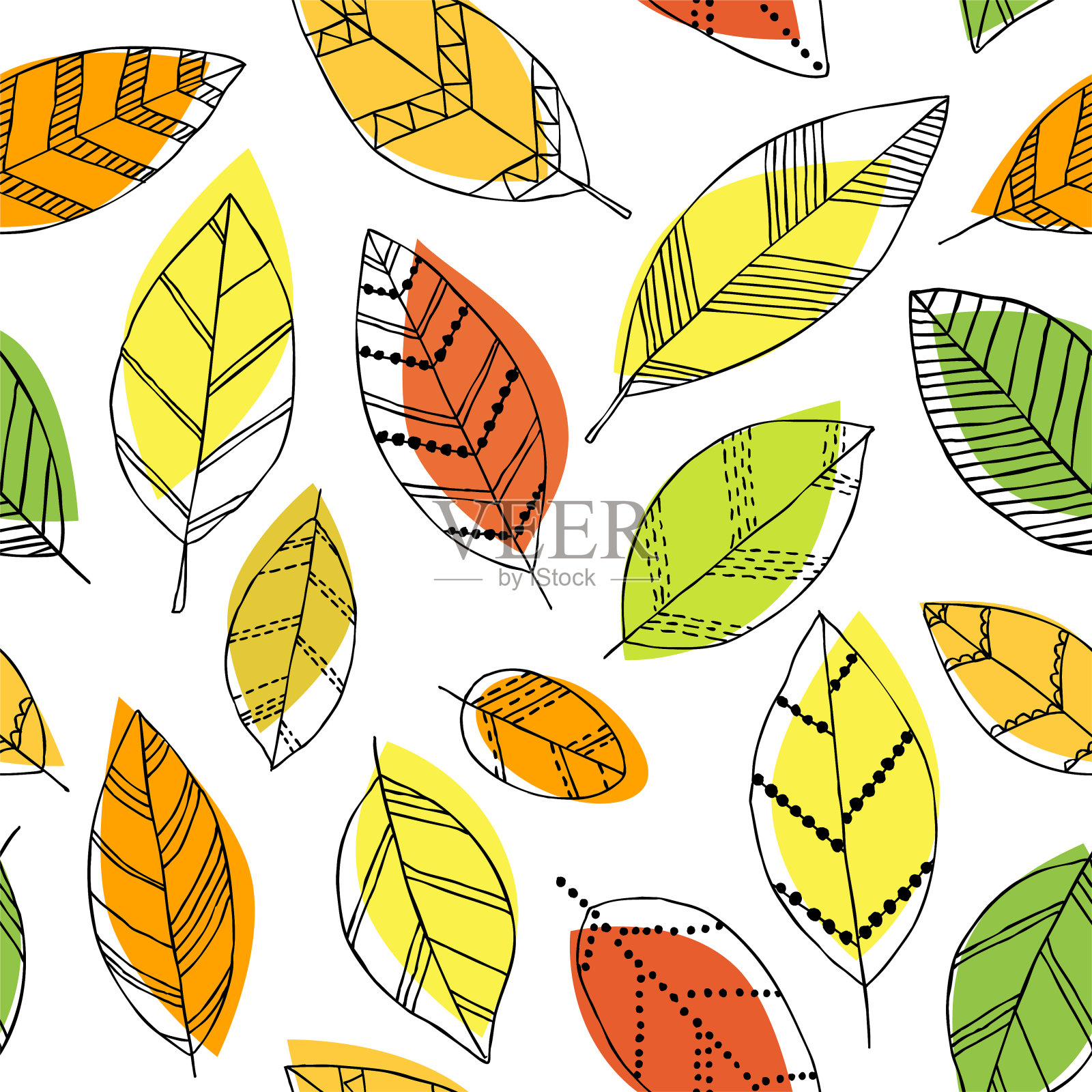 美丽的无缝涂鸦图案与复古树叶素描。设计背景贺卡和婚礼、生日、母亲节等秋季季节性节日的请柬插画图片素材