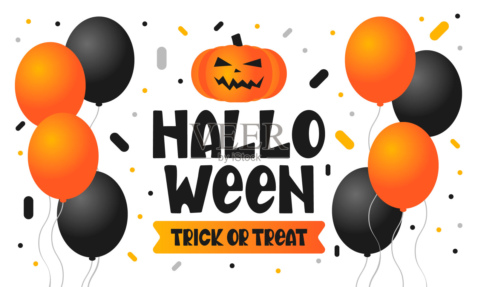 万圣节。不给糖就捣蛋。万圣节节日派对快乐。庆祝一年一度的10月31日。吓人的南瓜，蝙蝠，气球。秋天,秋季。海报，贺卡，横幅，背景。向量插画图片素材