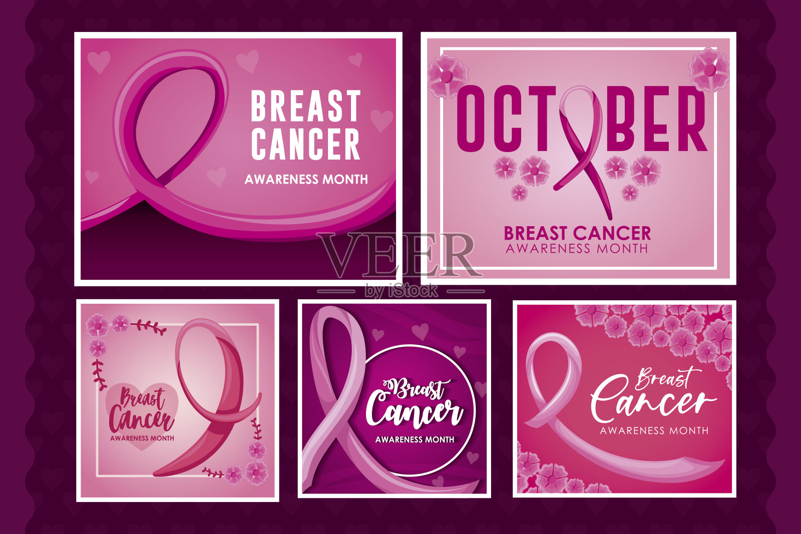 一套标签为乳腺癌的卡片设计模板素材