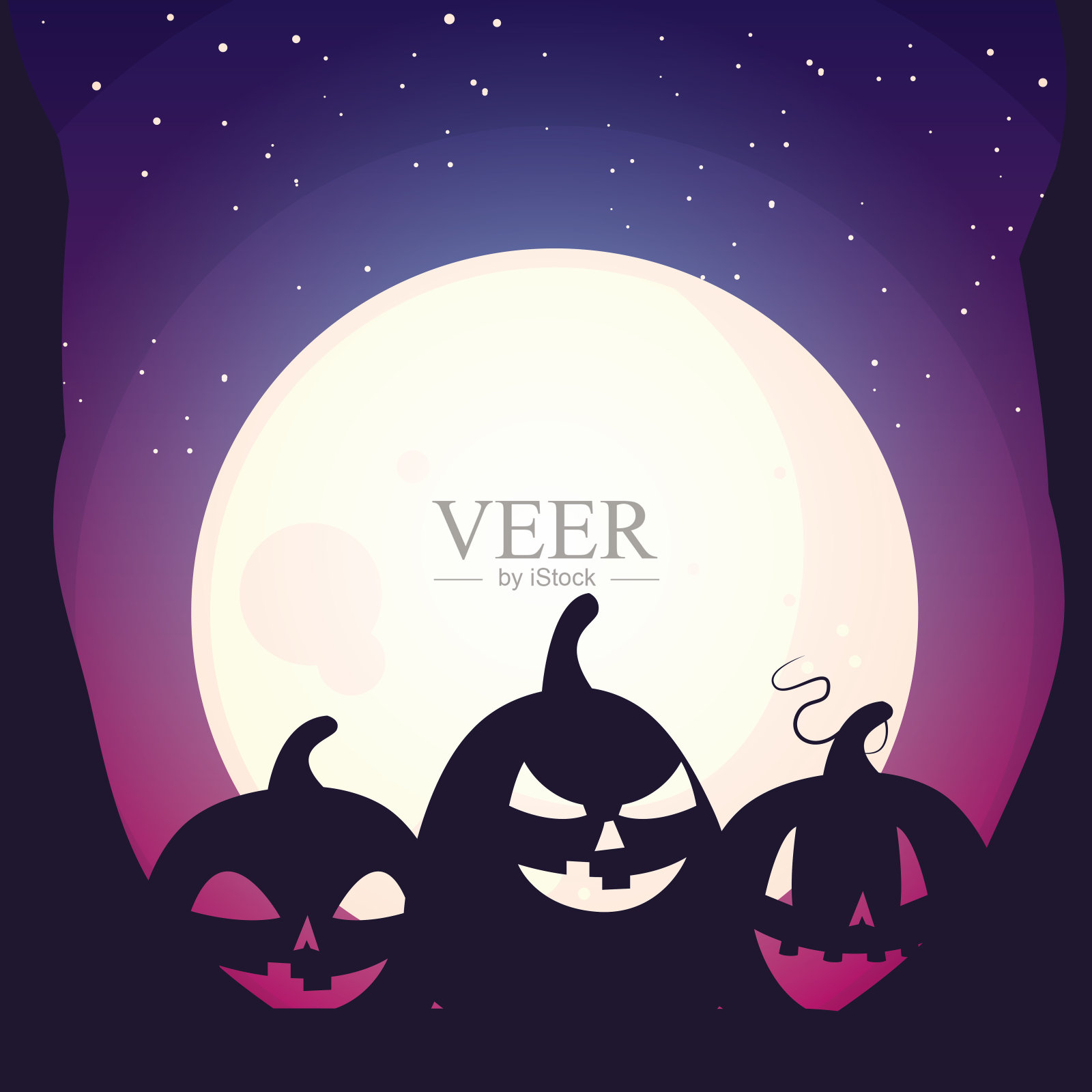 南瓜和月亮在万圣节的场景插画图片素材