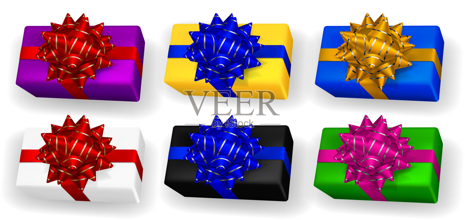 一套彩色礼品盒与蝴蝶结插画图片素材