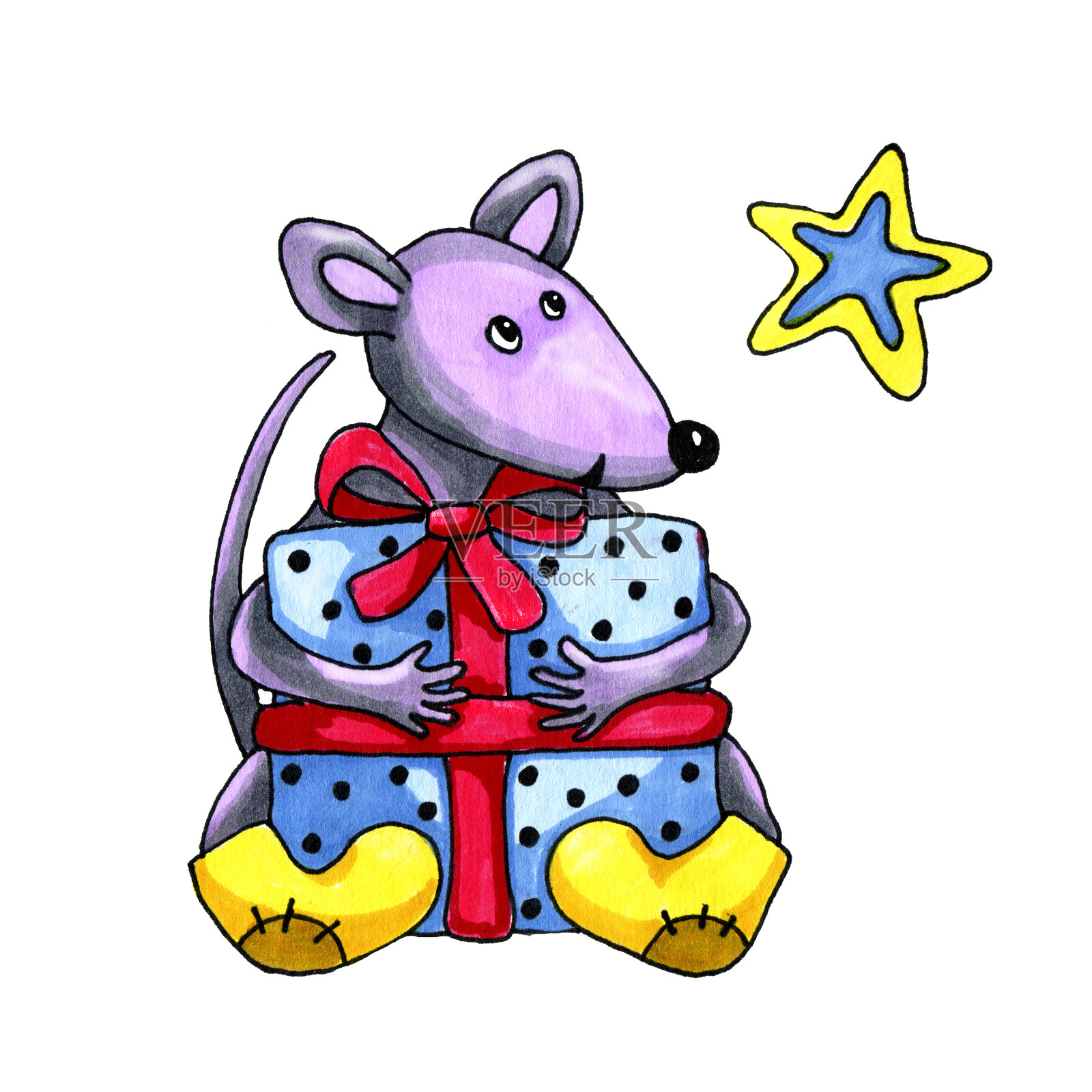 卡通动物老鼠：2020年惊喜礼物水彩插画插画图片素材