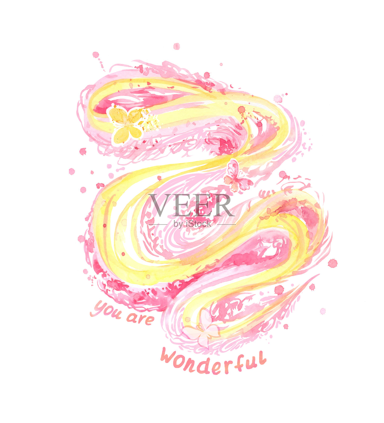 水彩支持印刷，明信片，灵感图片与抽象插图。友谊和爱的宣言插画图片素材