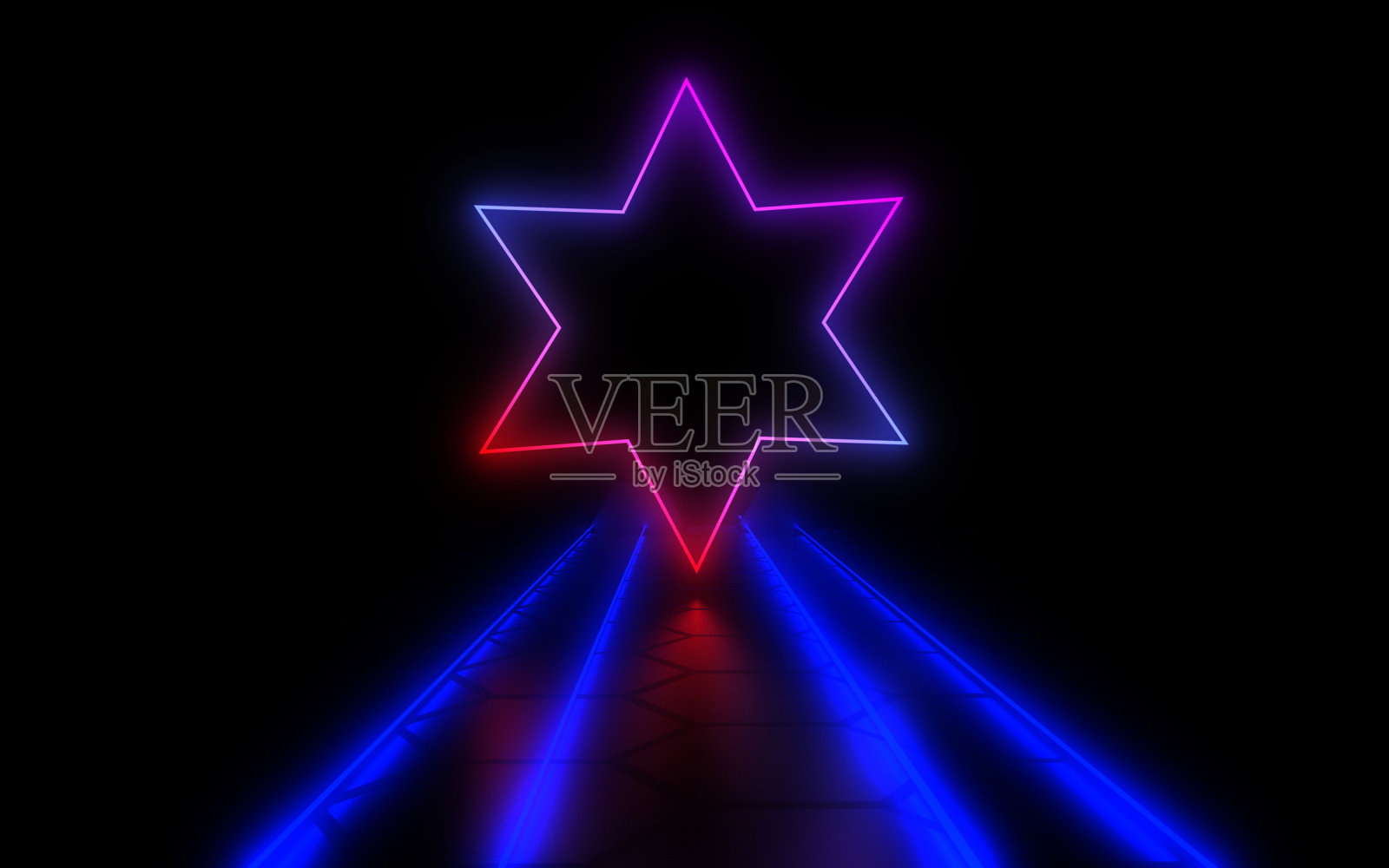 霓虹灯下的抽象建筑隧道。照片摄影图片