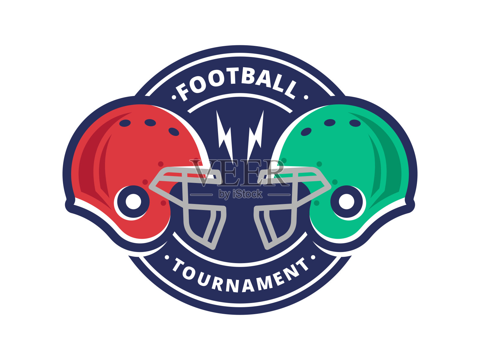 美式橄榄球锦标赛标志设计模板，白色背景上的橄榄球头盔插画图片素材