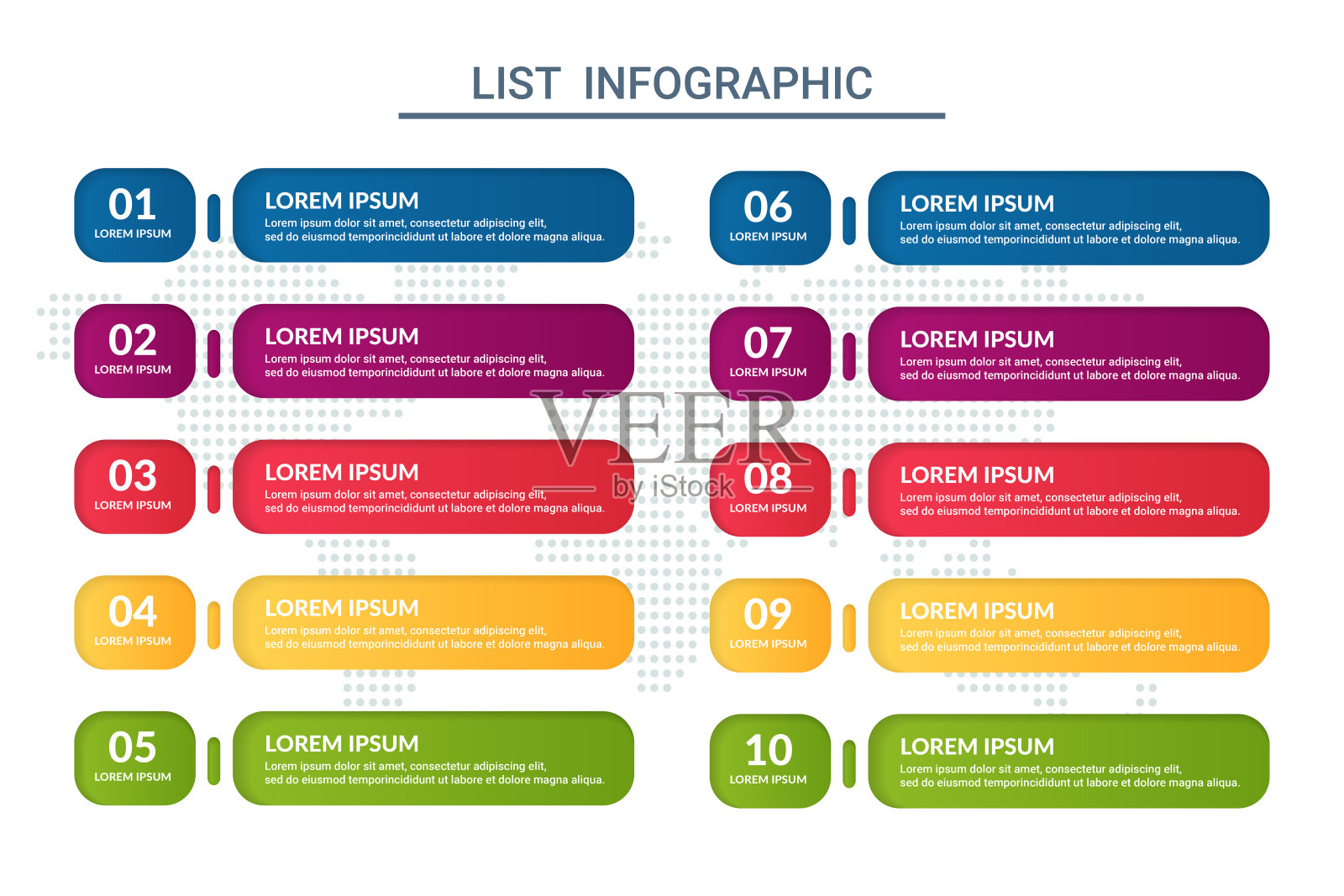 列表信息图表设计与世界地图背景插画图片素材