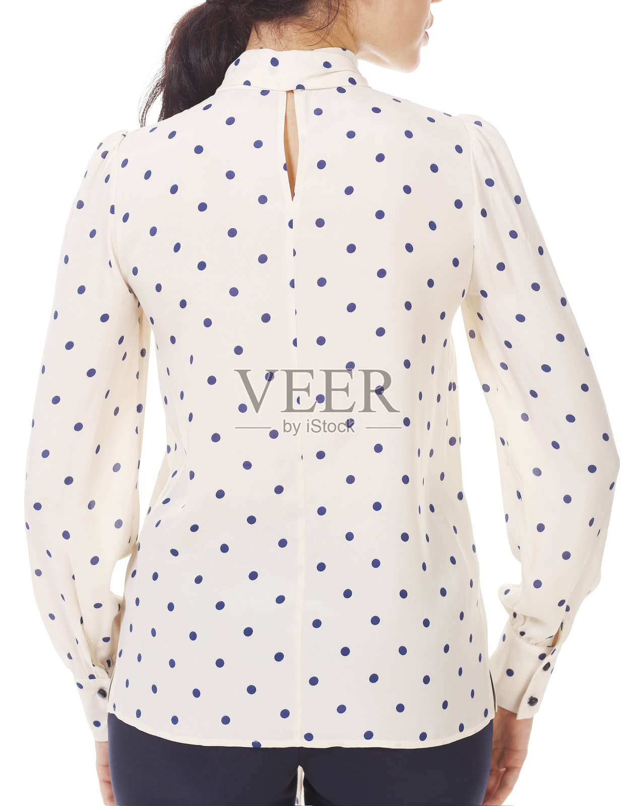 stustubusineswoman在正式的长袖白色衬衫与圆点印花SND领带照片摄影图片