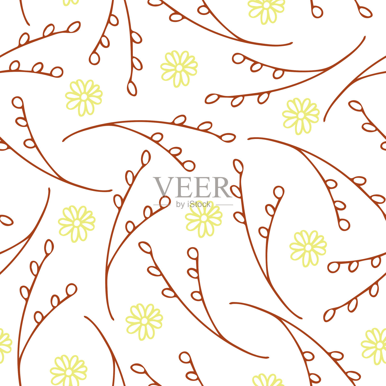 无缝矢量模式与花和枝。简单的墙纸设计。白色背景。插画图片素材