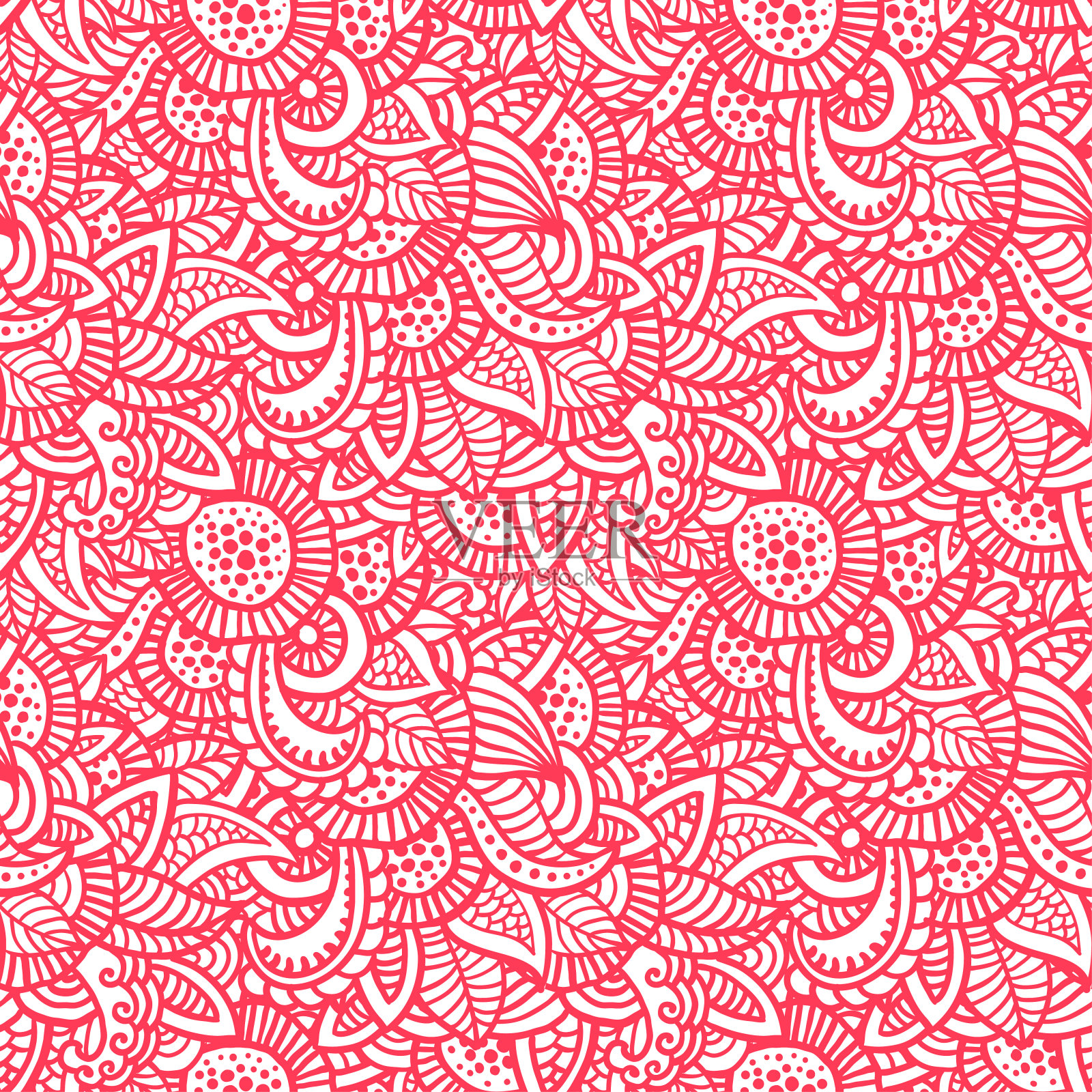 花卉无缝模式。矢量涂鸦背景用花，叶。印度的点缀。曼迪风格的色彩丰富的东方设计。向量抽象插图。插画图片素材