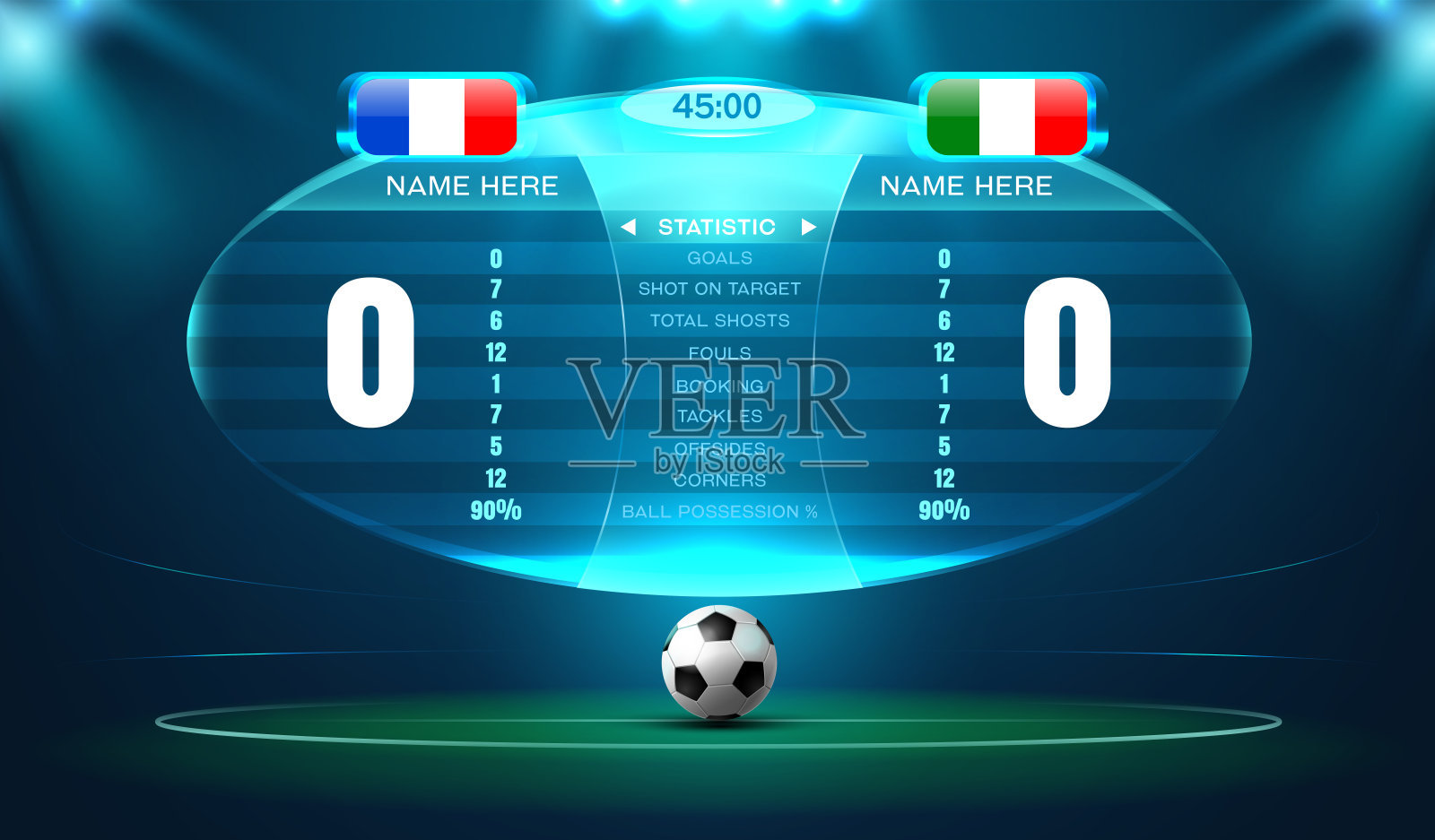 记分牌和聚光灯与体育场背景插画图片素材