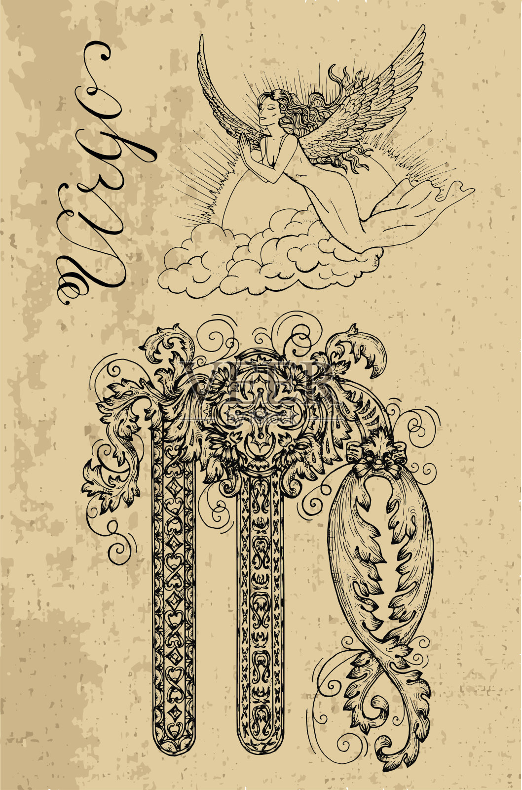 处女座星座和幻想吉祥物的纹理。插画图片素材