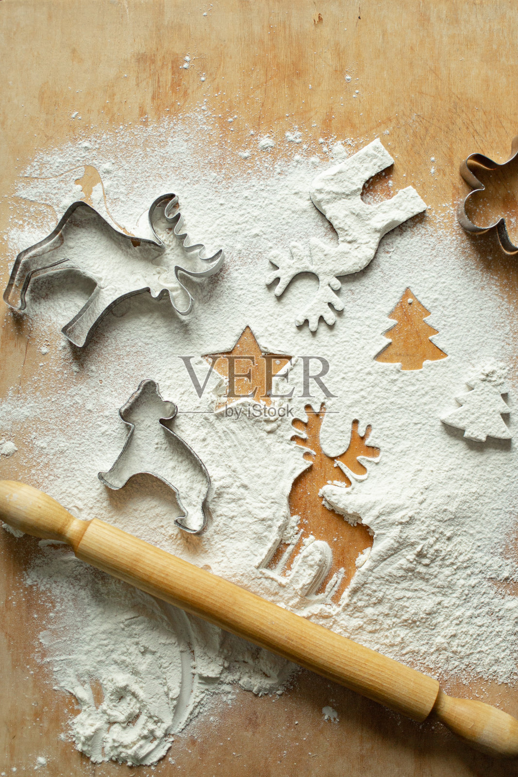 圣诞和假日烘烤背景，俯视图照片摄影图片