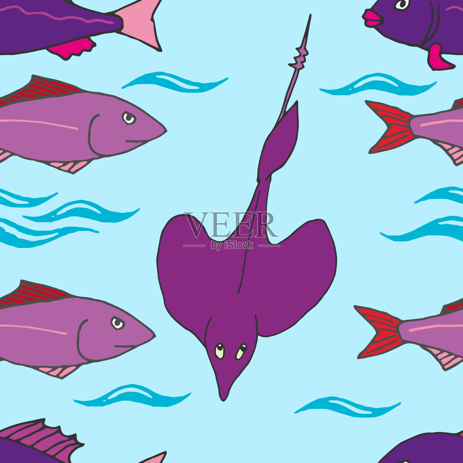 无缝矢量图形手绘鱼插画图片素材