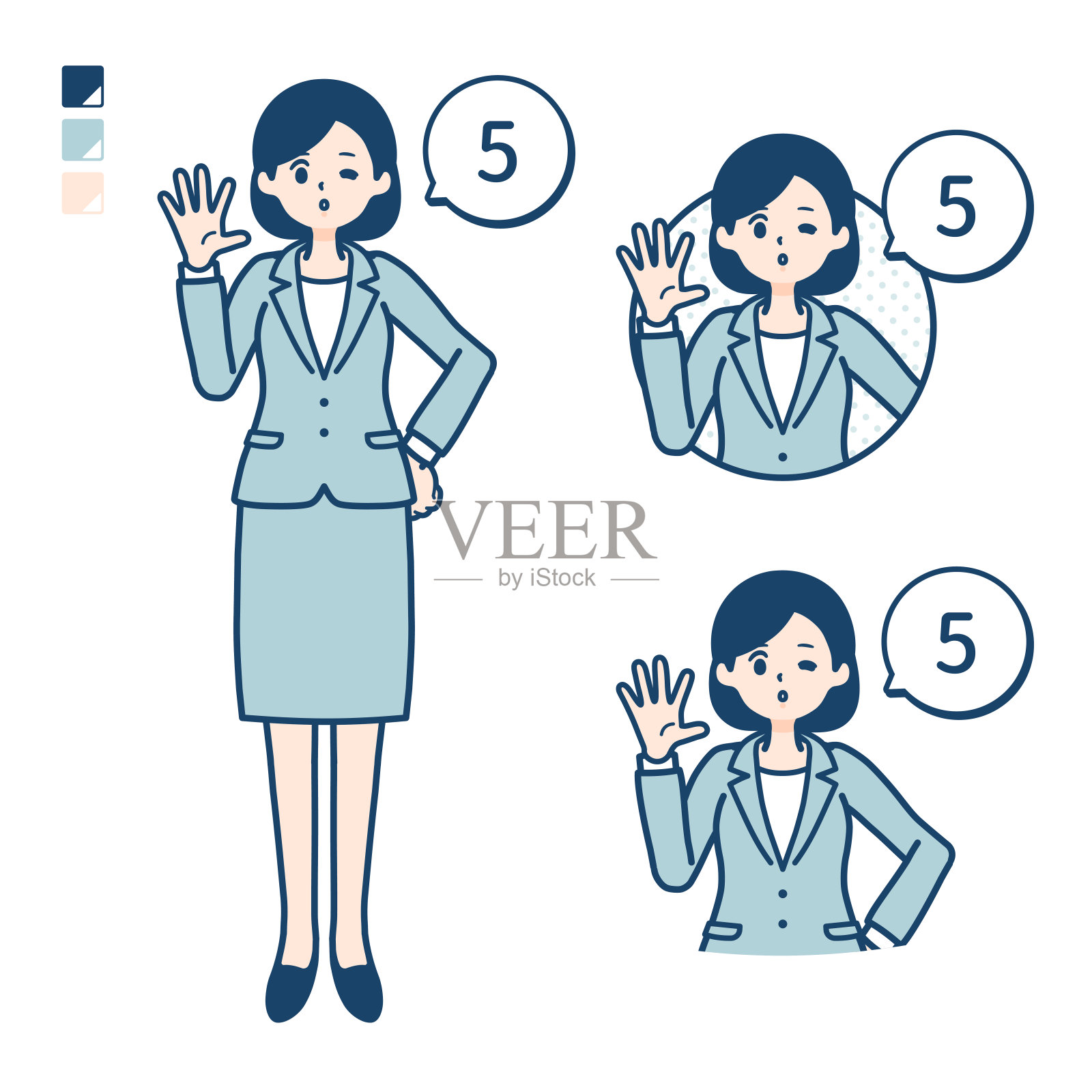 简单的套装商务妇女数到5插画图片素材