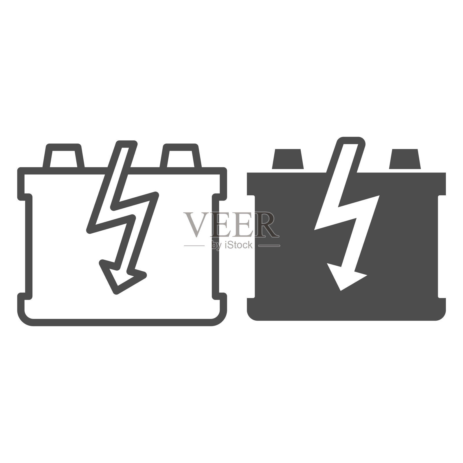 汽车蓄电池线和字形图标。充电电池矢量图孤立在白色上。蓄能器轮廓风格设计，设计为web和应用程序。Eps 10。插画图片素材