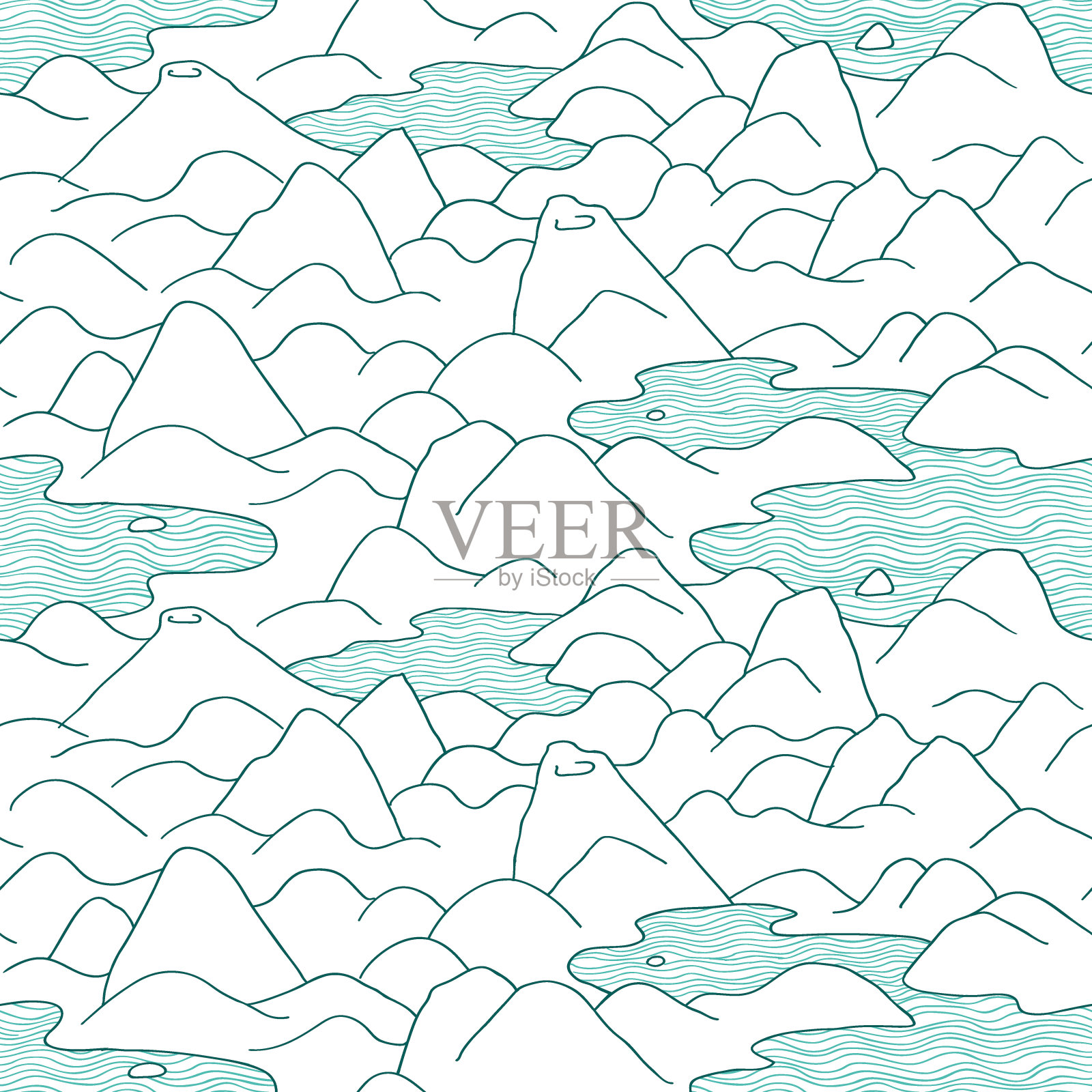 山的模式。矢量无缝模式与山，湖和山峰。与景观背景。插画图片素材