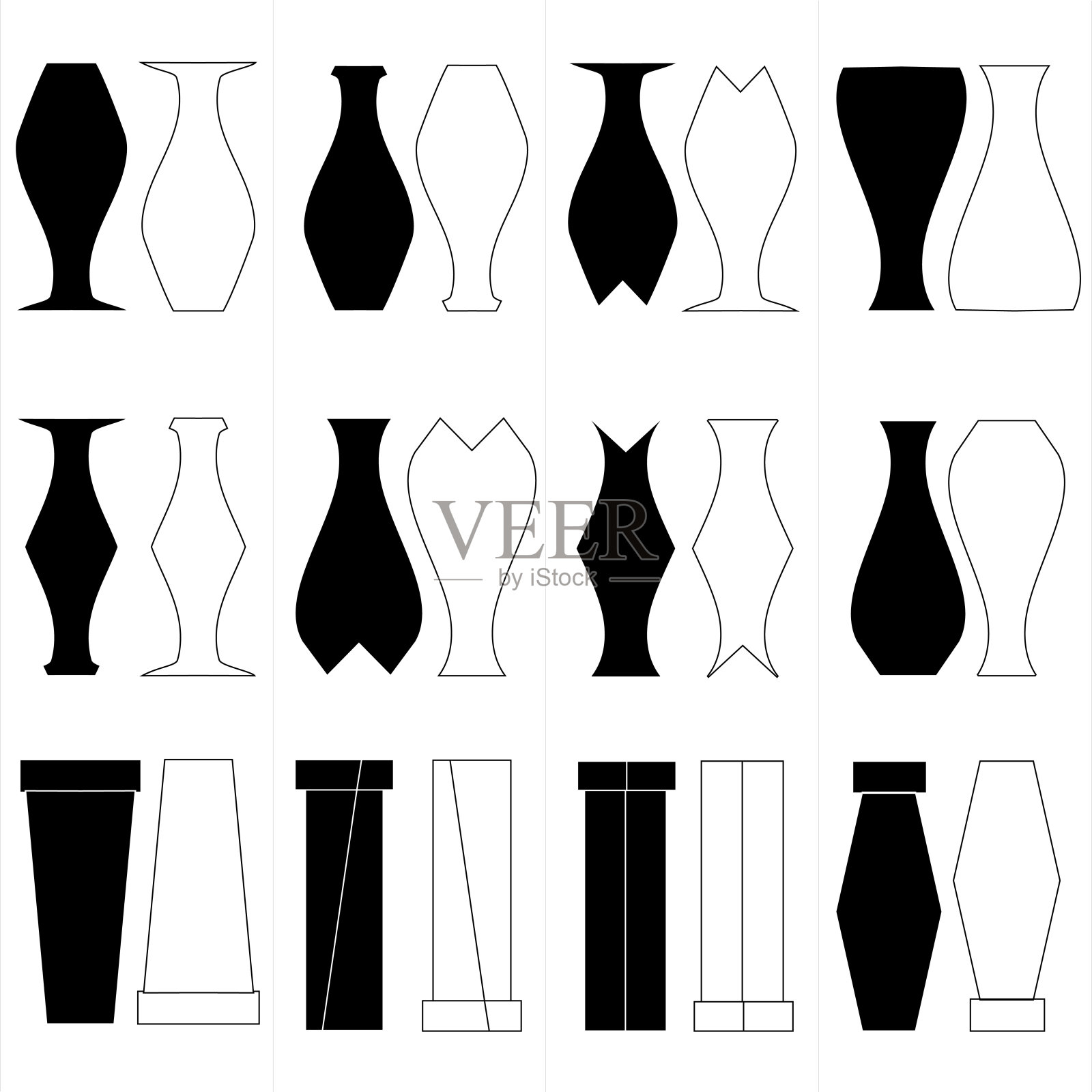 向量套黑白花瓶和眼镜设计插画图片素材