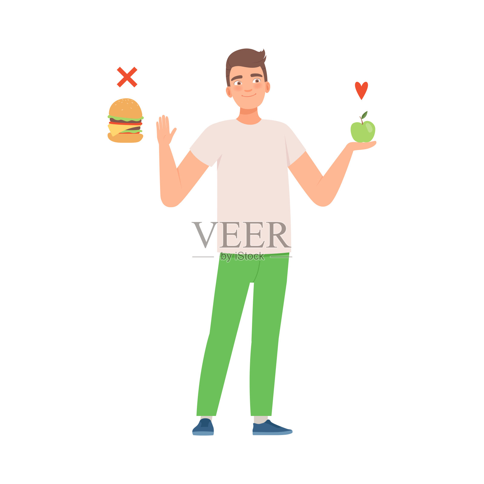 男人拒绝吃三明治。矢量插图上的白色背景插画图片素材
