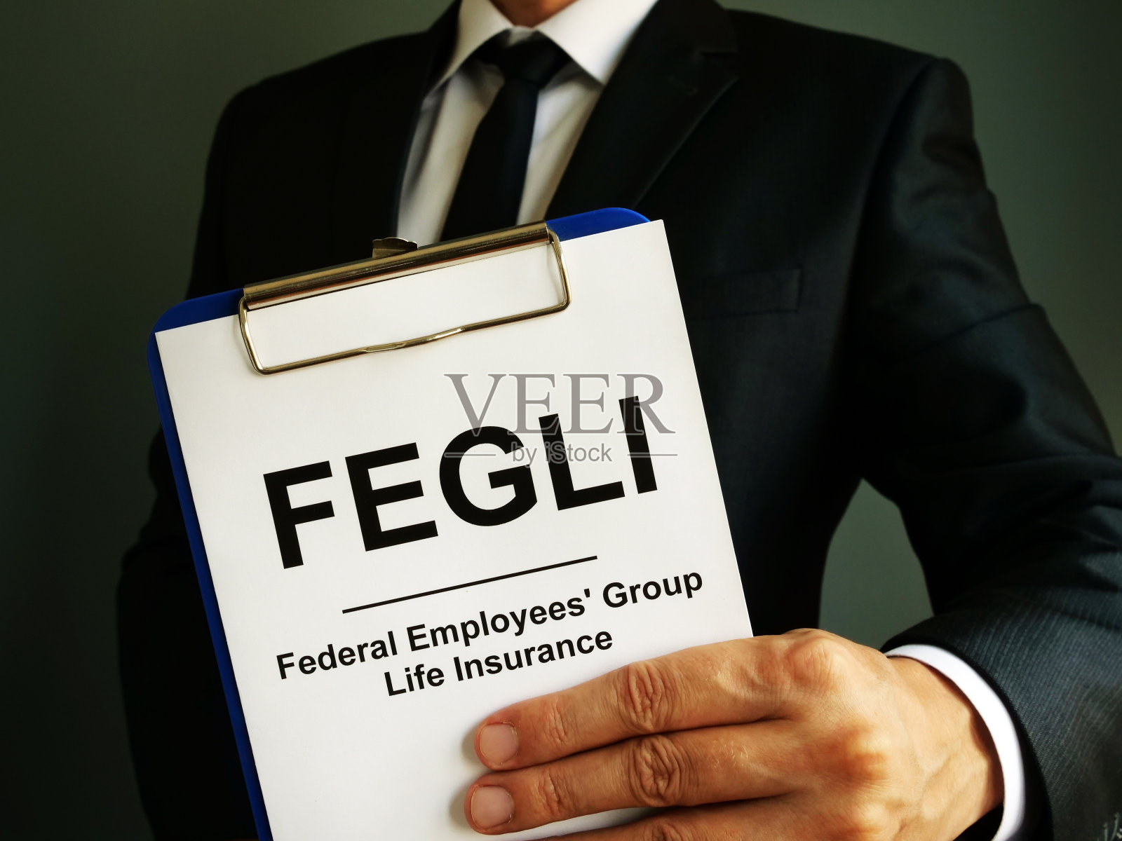 FEGLI联邦雇员团体人寿保单在手。照片摄影图片
