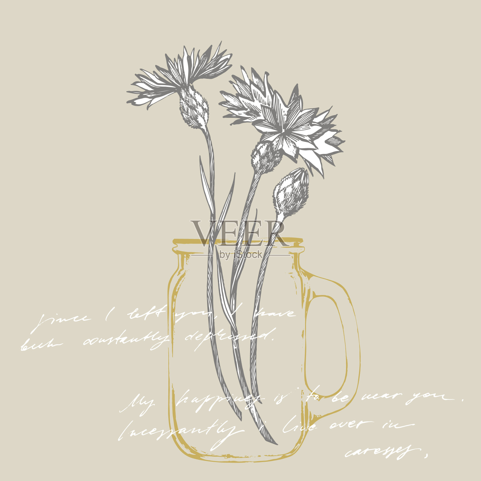 蓝色矢车菊或单身汉钮花花束孤立在白色背景上。一套绘图矢车菊，花卉元素，手绘植物插图插画图片素材